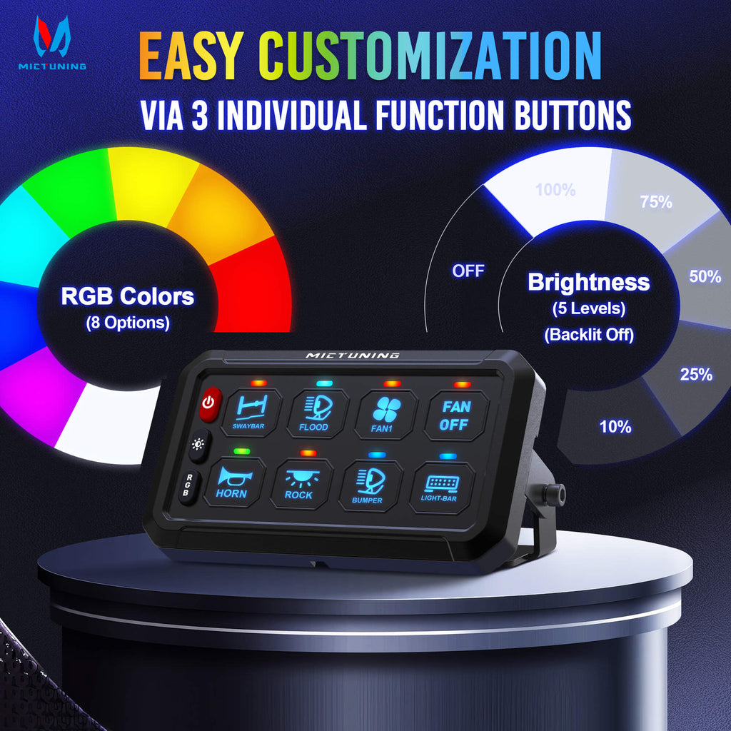 MICTUNING P1B RGB 8/12 Gang Switch Panel, Multifunction Toggle ...