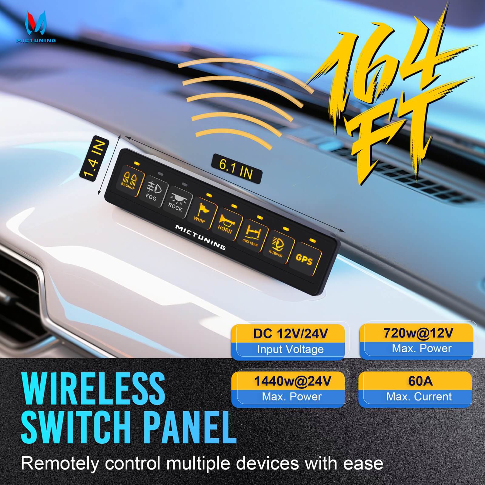 BC80 8-Gang Wireless Switch Panel, Dual Power Hubs, Auxiliary ON-OFF Relays Circuit Box, 4 Control Modes