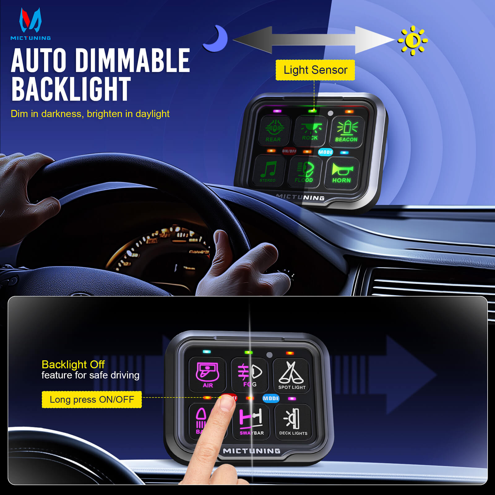 MICTUNING P8-Ultra IP67 Waterproof RGB Switch Panel 6/8 Gang