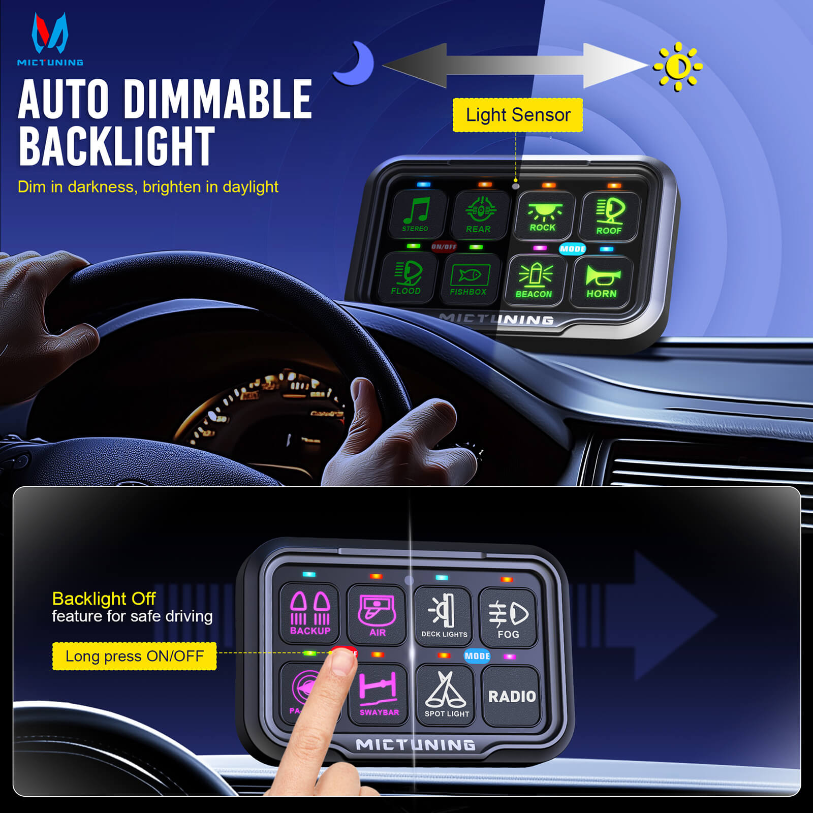 MICTUNING P8-Ultra IP67 Waterproof RGB Switch Panel 6/8 Gang