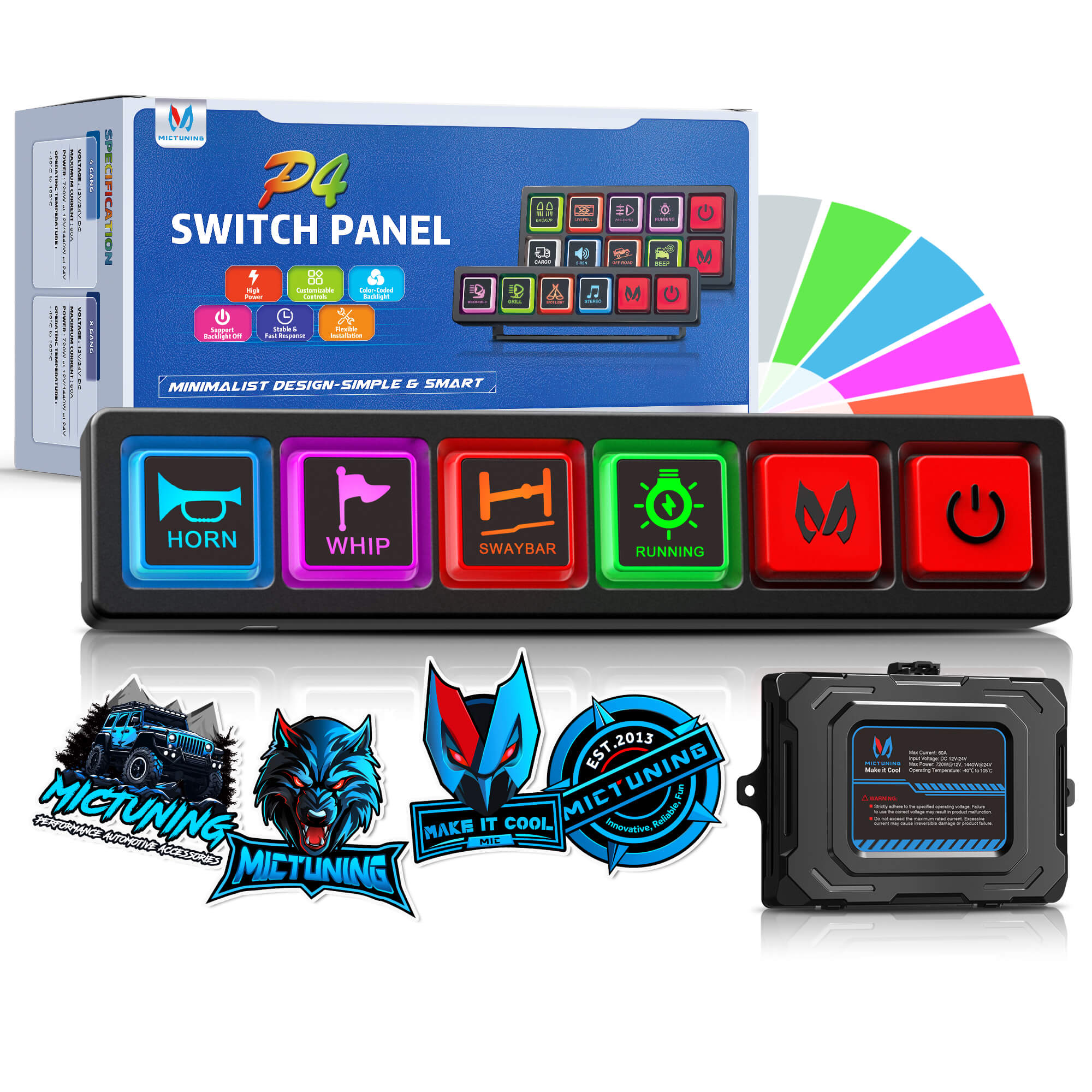 MICTUNING P4 Neon Switch Panel 4/8 Gang Universal Circuit Control