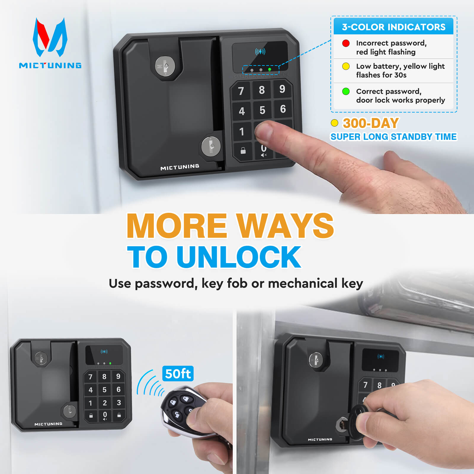 2025 Upgraded Keyless RV Door Lock Replacement, 10 Digits LED Keypad, Wireless Key Fob, Electronic NFC & Mechanical Key