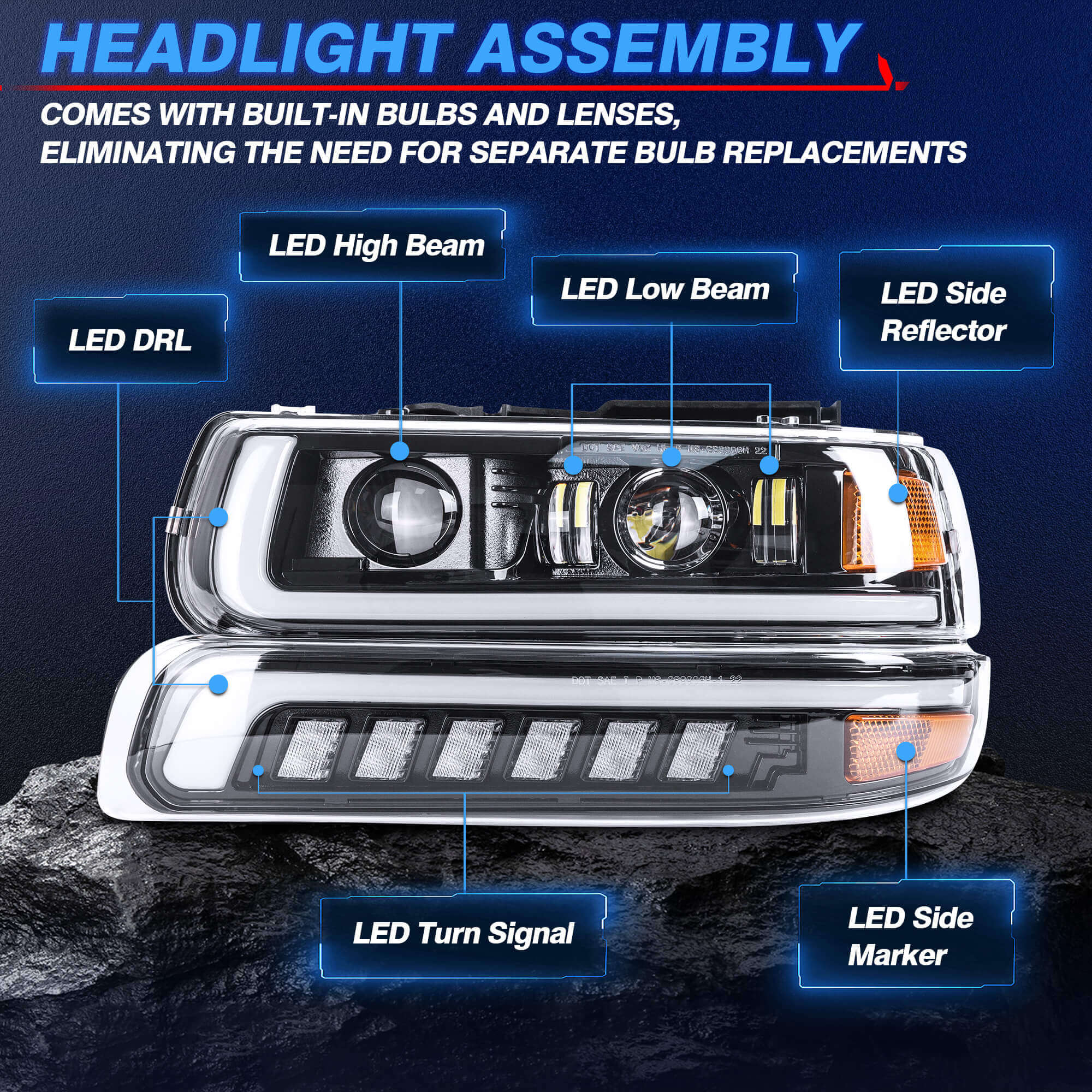 Chrome Headlights Assembly Turn Signal Lamps for Chevy Chevrolet