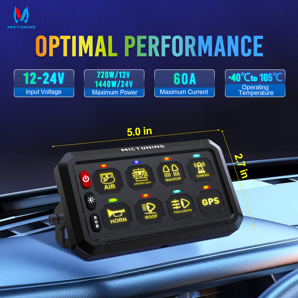 MICTUNING P1B RGB 8/12 Gang Switch Panel, Multifunction Toggle ...