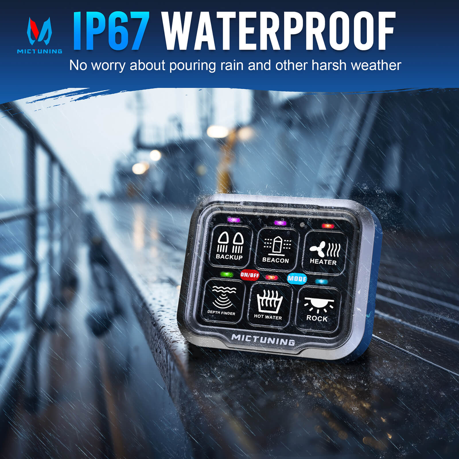 P8Y Ultra RGB Switch Panel with App & 230FT Remote Control, 6/8 Gang , IP67 Waterproof, Auto-Dimming