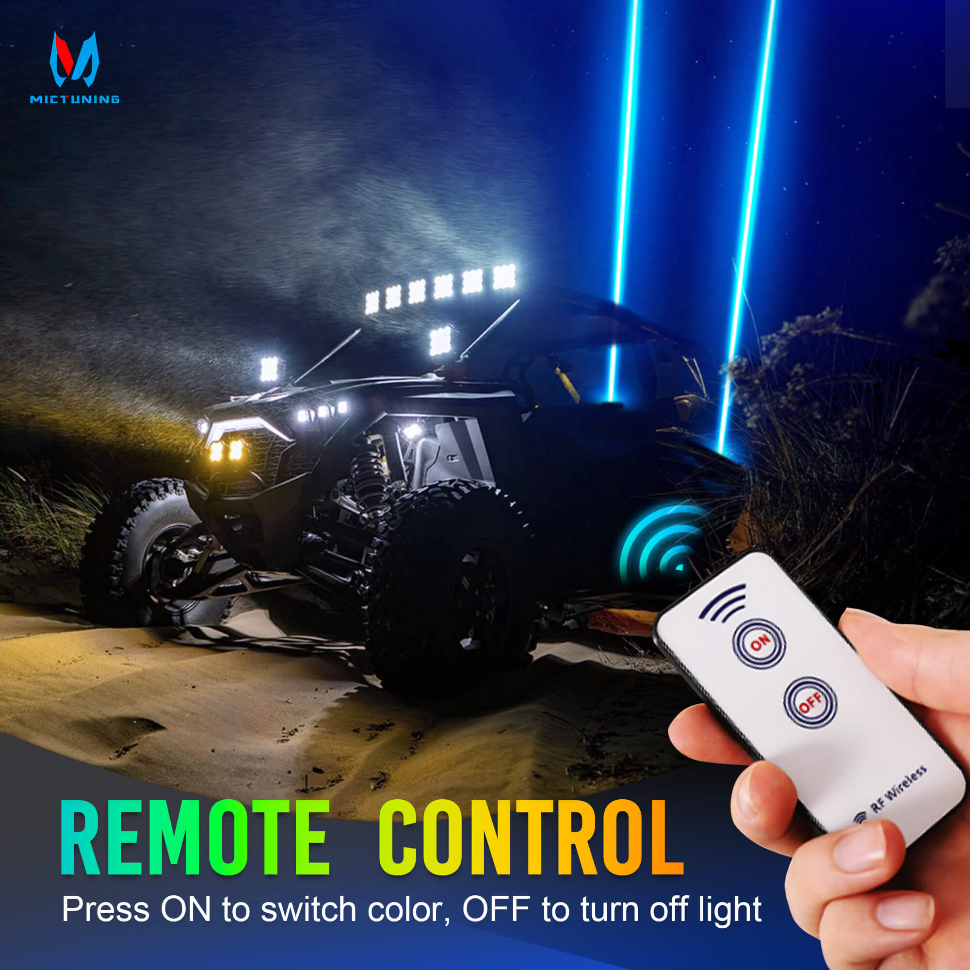 40W LED Whip Lights, Whipless Antenna, Spot Beam Pod Lights LED, 4 Colors Rocker Switch Remote Control for UTV Polaris RZR Can-Am