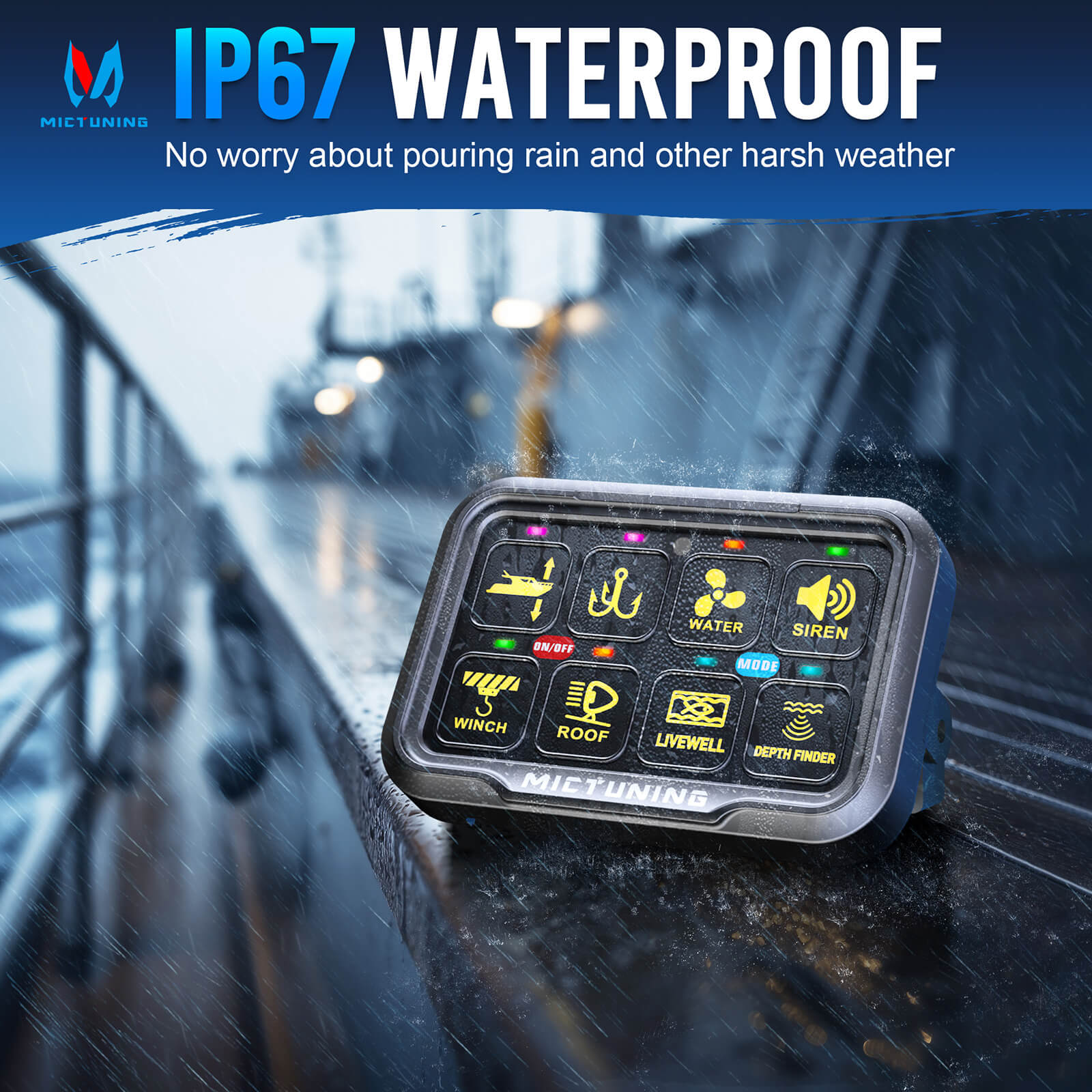 P8Y Ultra RGB Switch Panel with App & 230FT Remote Control, 6/8 Gang , IP67 Waterproof, Auto-Dimming