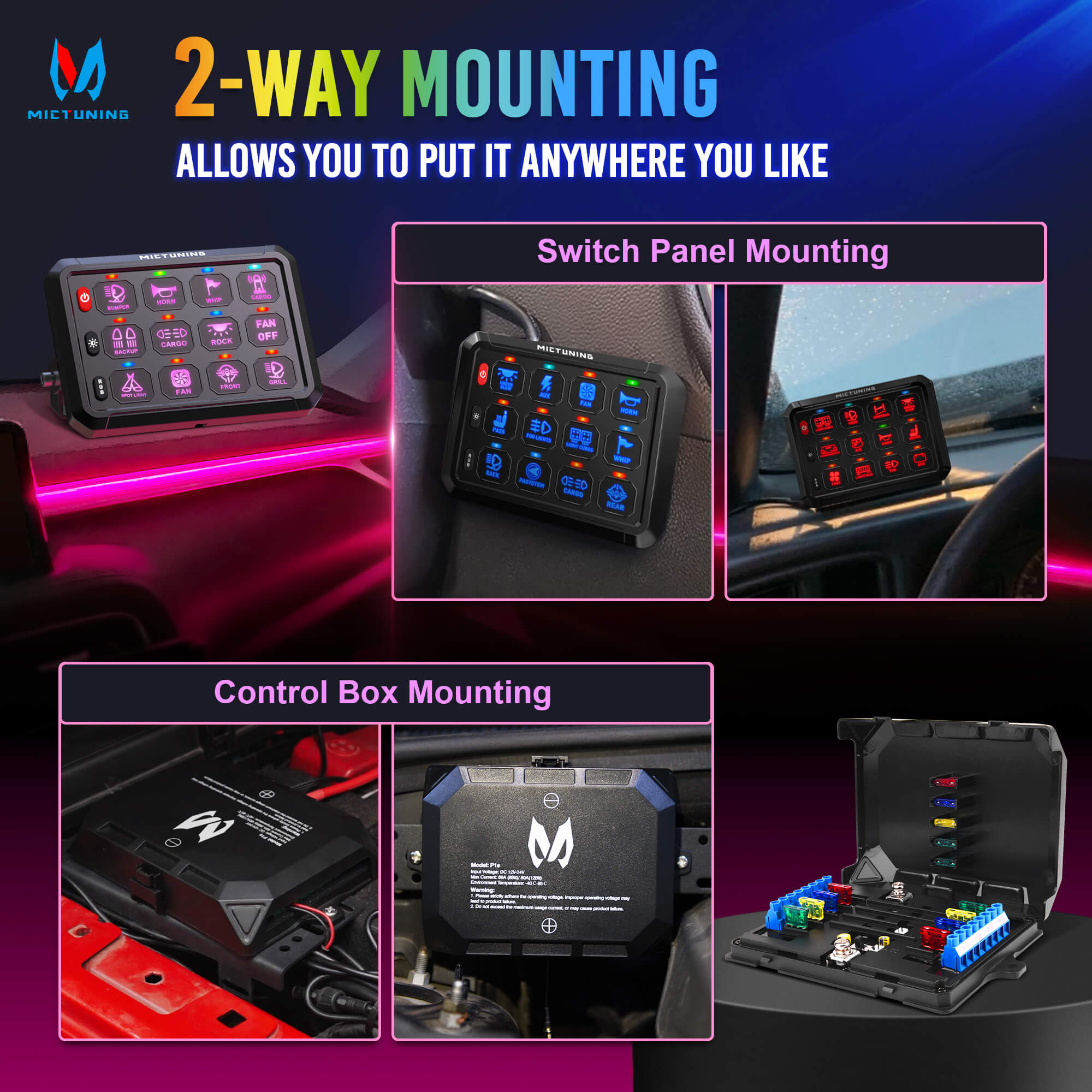 MICTUNING P1B RGB 8/12 Gang Switch Panel, Multifunction Toggle