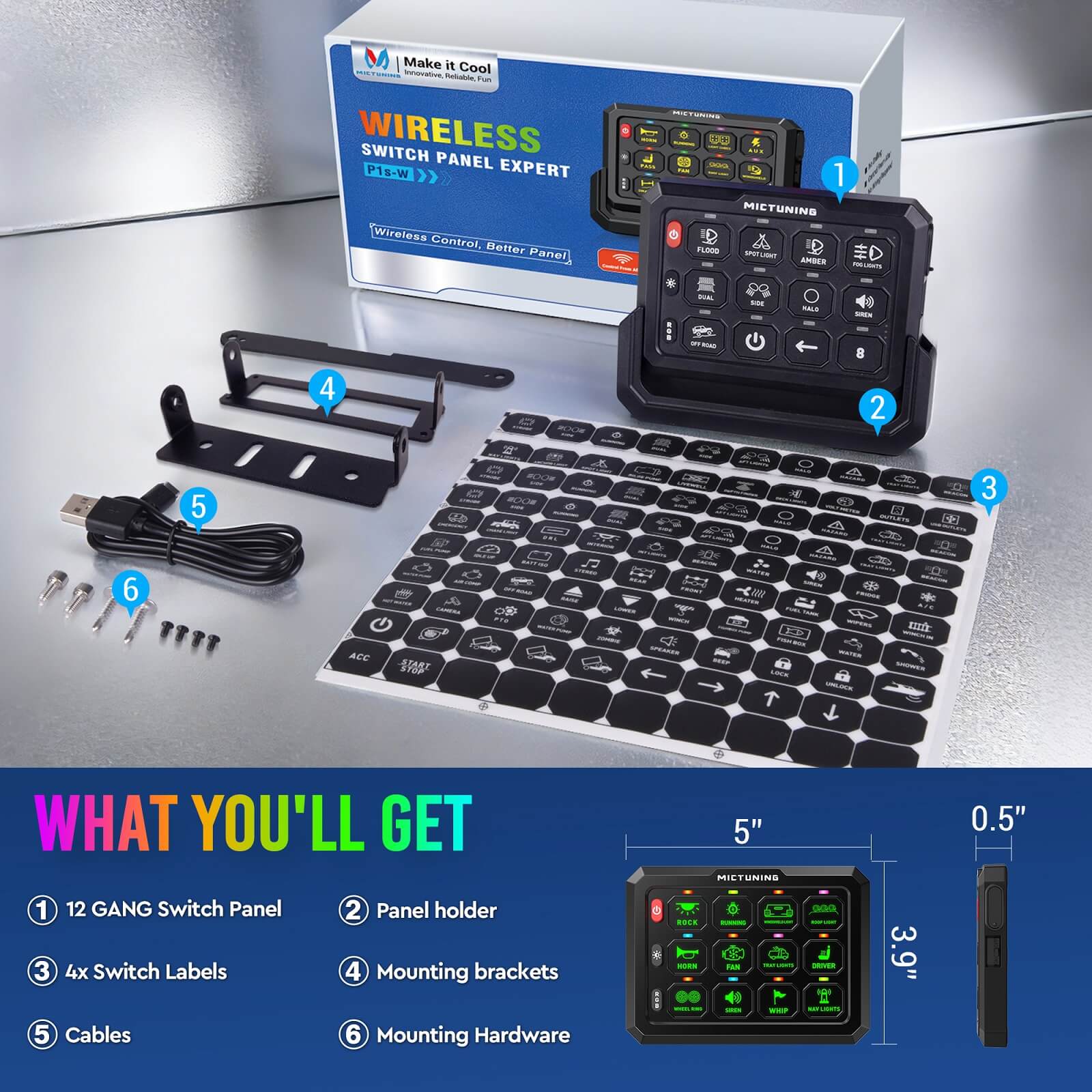 MICTUNING P1s-W Wireless Add-On Panel – Panel Only, No Power Hub