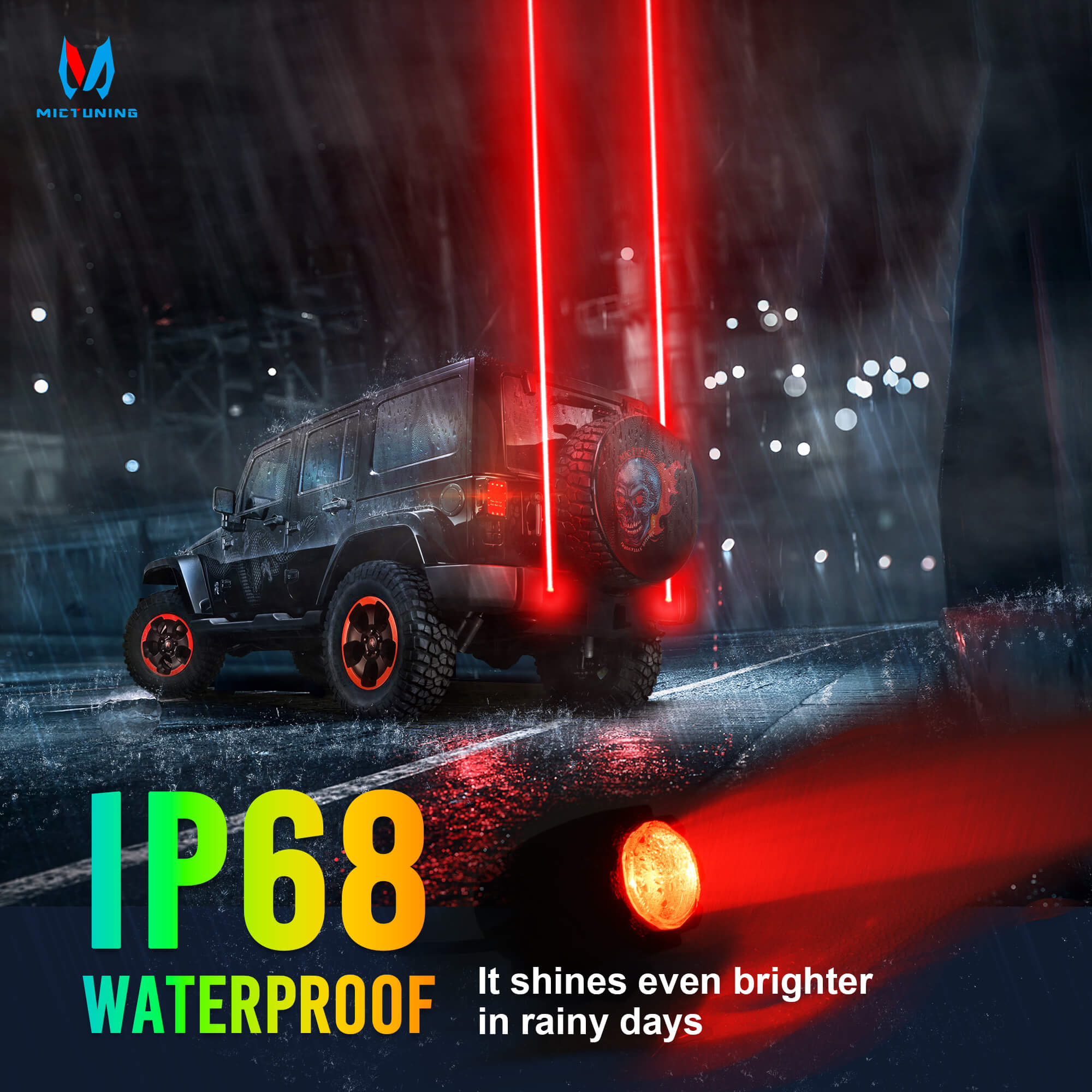 48W LED Whip Lights Square/Round, Whipless Antenna, Spot Beam Pod Lights LED, Rocker Switch & Remote Control