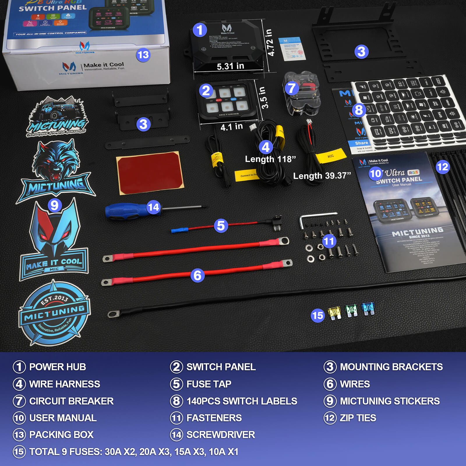 MICTUNING P8-Ultra IP67 Waterproof RGB Switch Panel 6/8 Gang