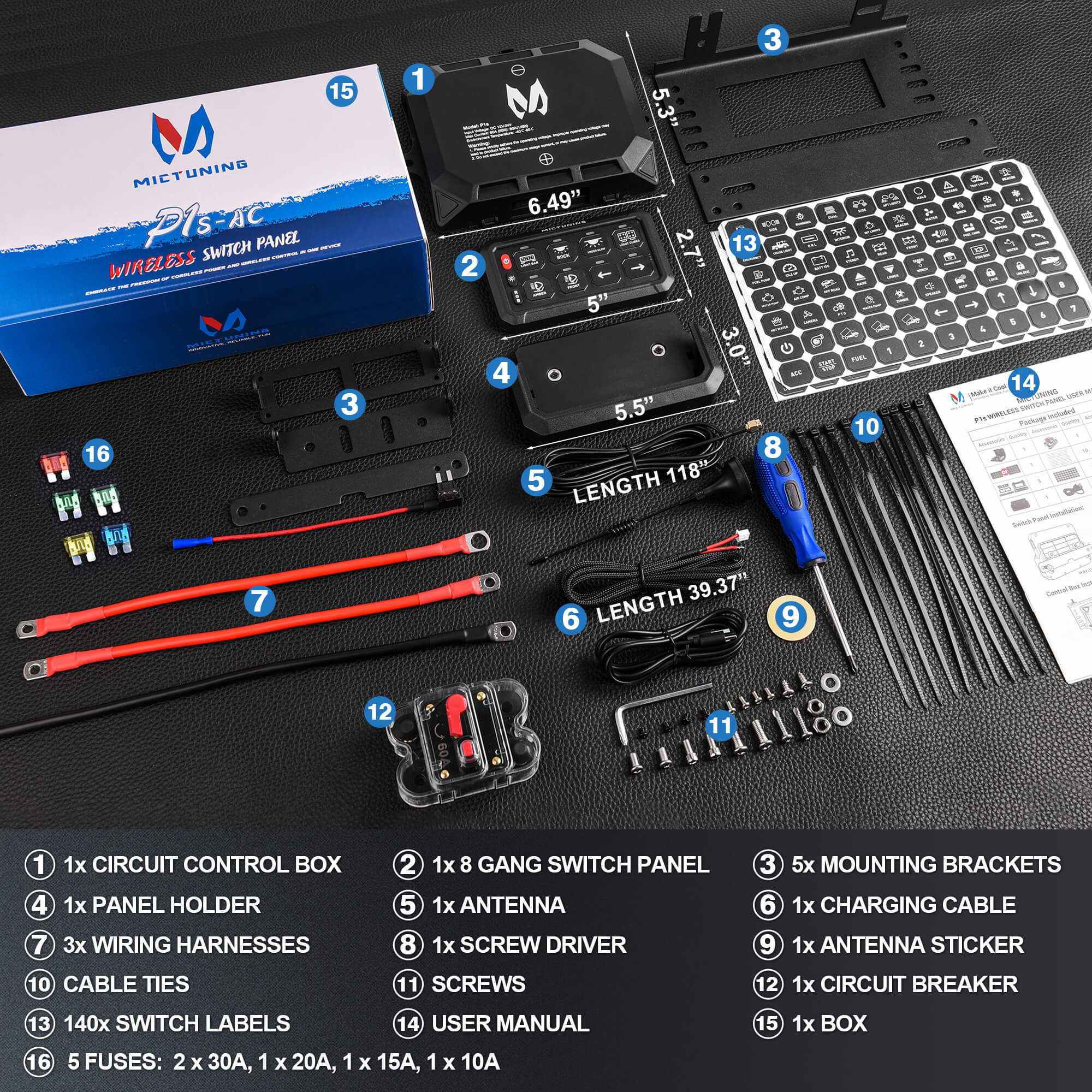 Wireless RGB Switch Panel P1s-AC Bundle with C2 RGB+IC LED Rock Lights Kit