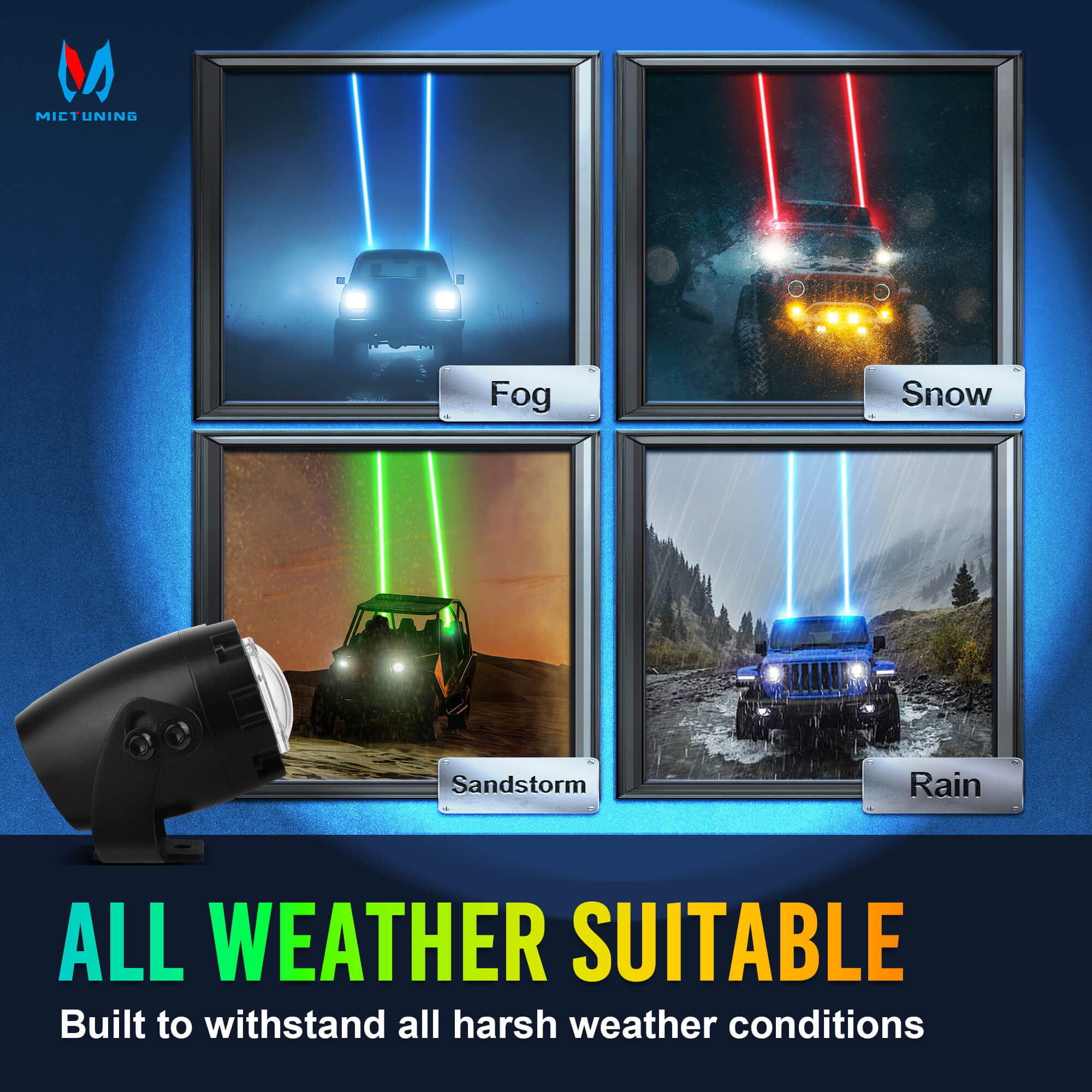 48W LED Whip Lights Square/Round, Whipless Antenna, Spot Beam Pod Lights LED, Rocker Switch & Remote Control