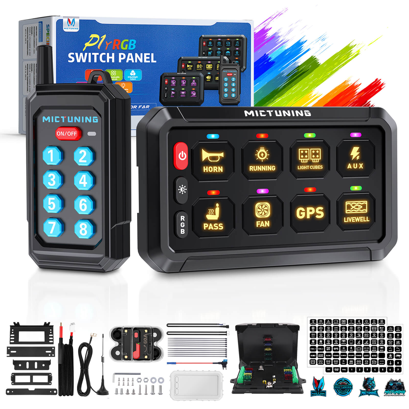 MICTUNING P1Y RGB Switch Panel Remote Control Range Up to 230FT, 6