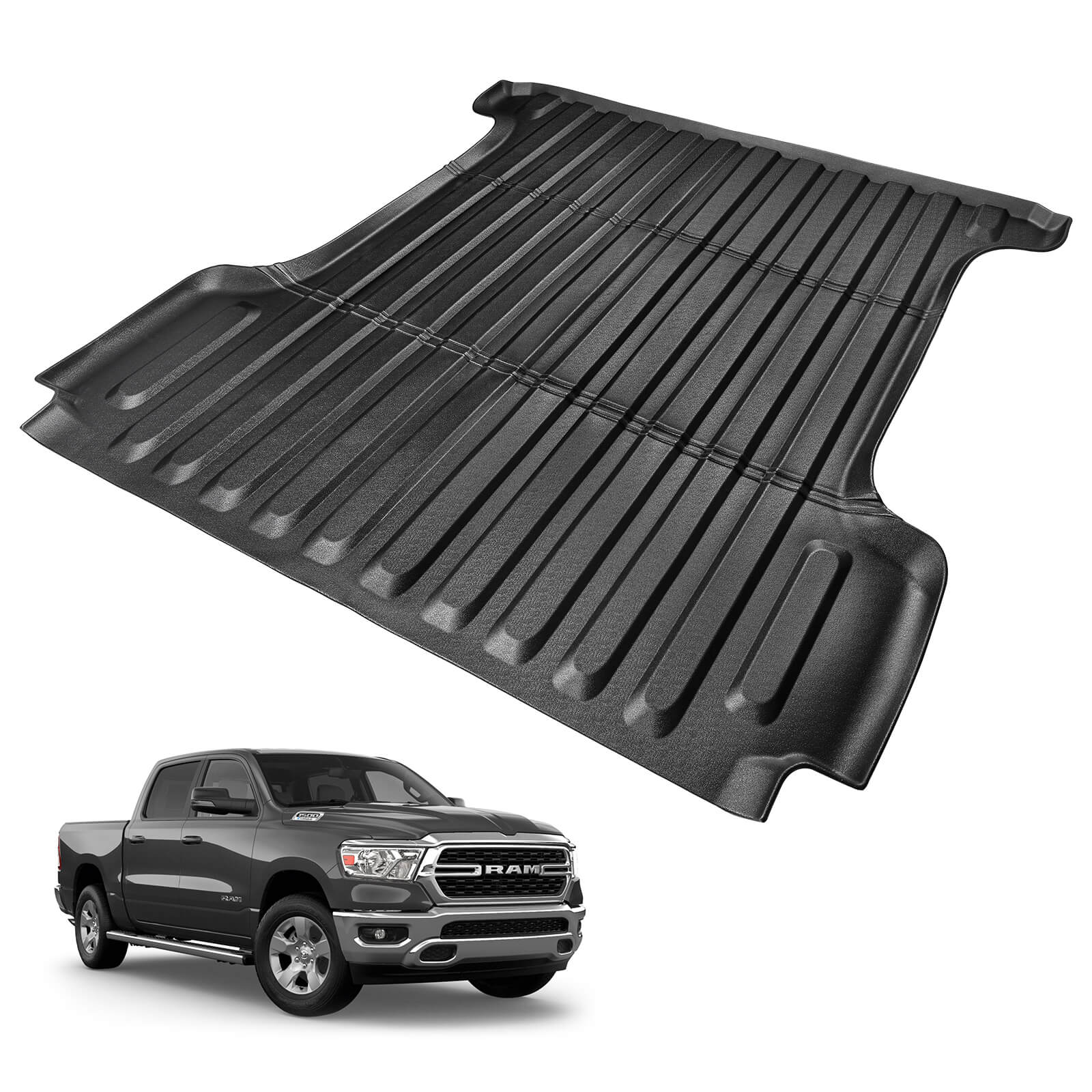 Fit for 2019-2024 Dodge Ram 1500 Truck Bed Mat, Custom TPE Heavy Duty Pickup Car Bed Cargo Mat