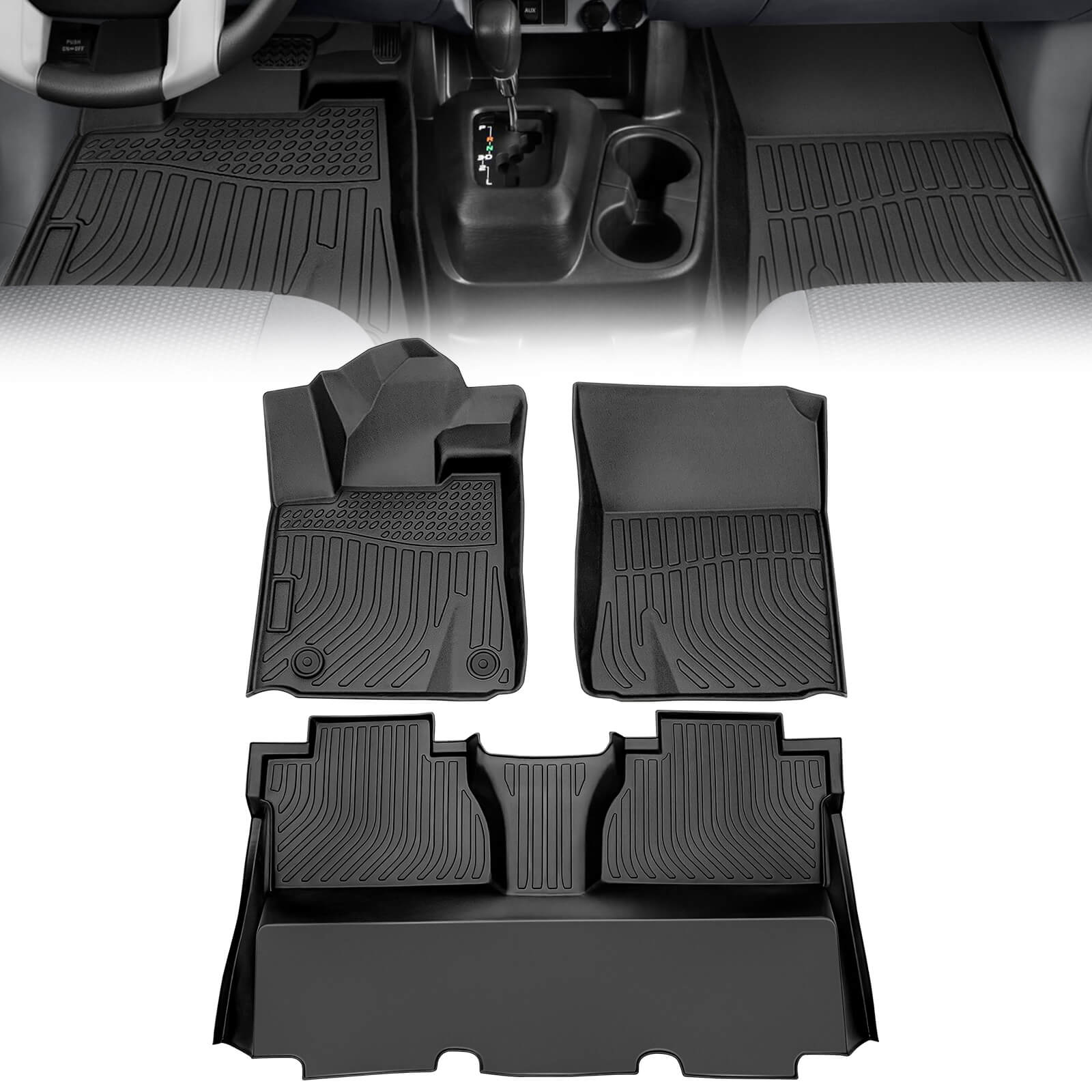 For Toyota Tundra 2014-2021 CrewMax Cab Floor Mats, 1st & 2nd Row Car Mats, Custom Fit TPE All Weather Car Liners