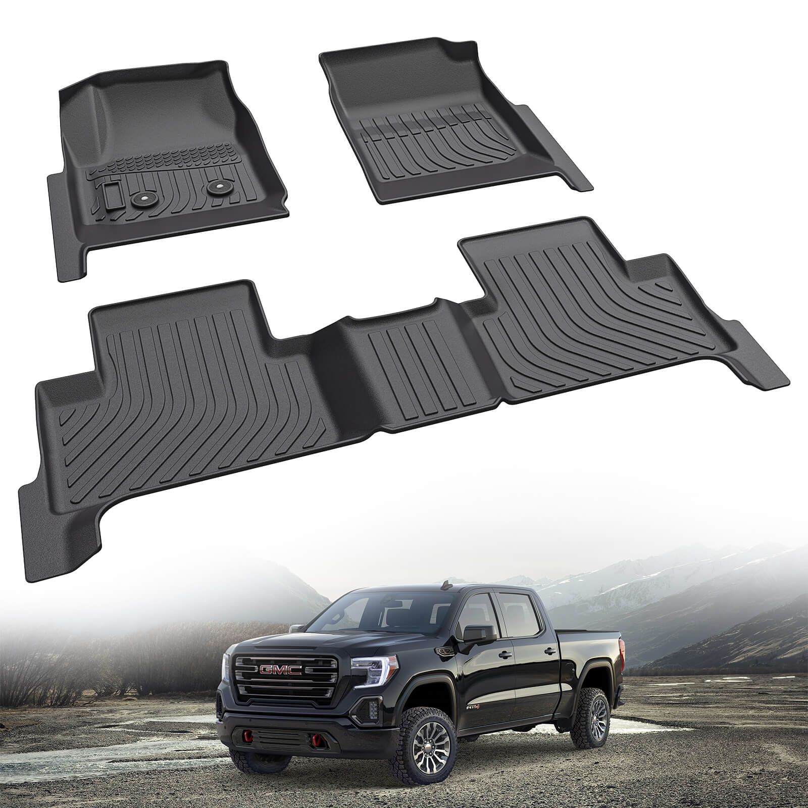 For Chevy Chevrolet Colorado Crew Cab 2015-2022 Floor Mats, 1st & 2nd Row Liner Set, Custom Fit TPE All Weather Car Liners