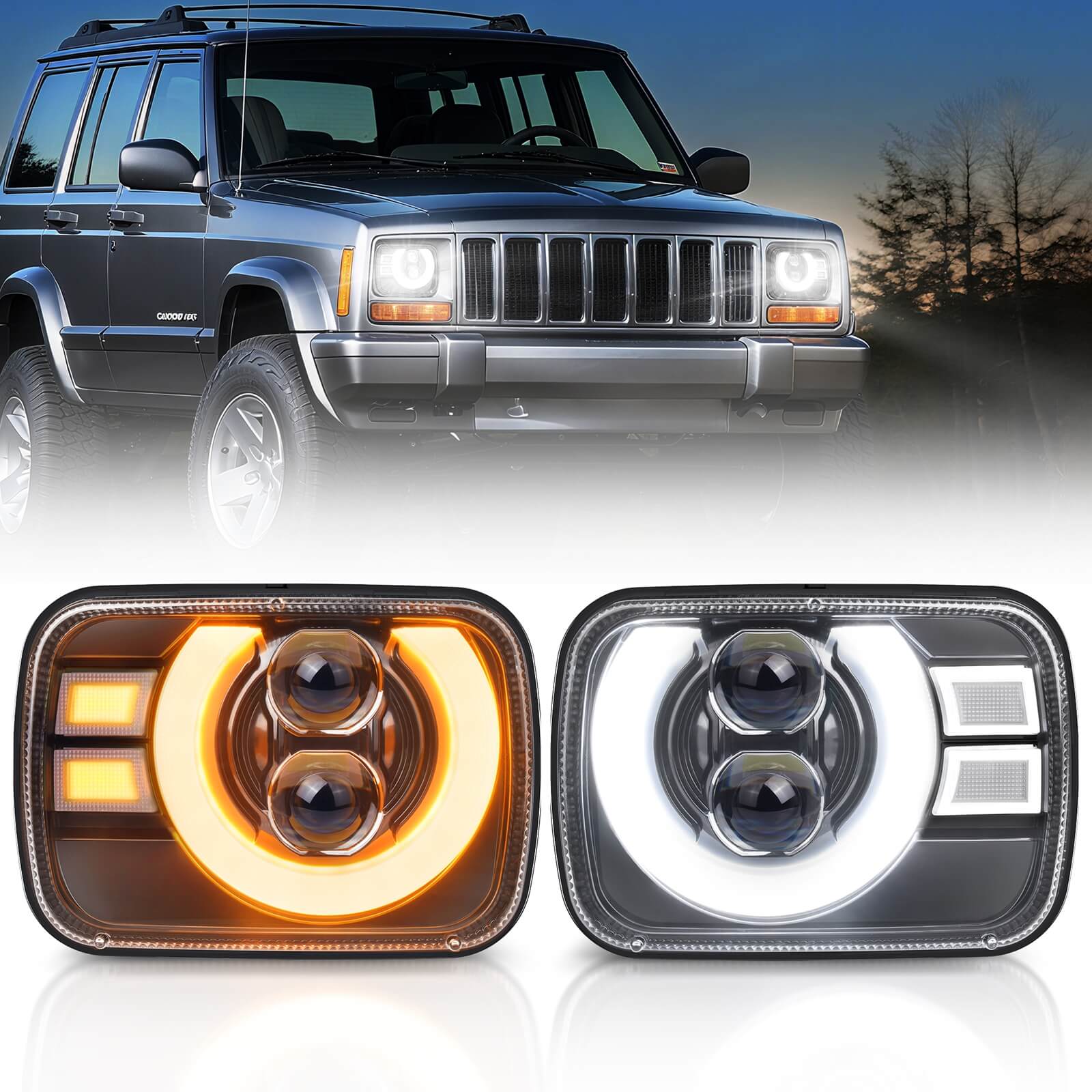 2026 New J2-Ecplise 5x7 7x6 Replace Driving Lights, H6054 Rectangle Anti-glare LED Lamps, DRL Amber Turn Signals, High/Low Beam, for Wrangler Cherokee Chevy GMC Ford