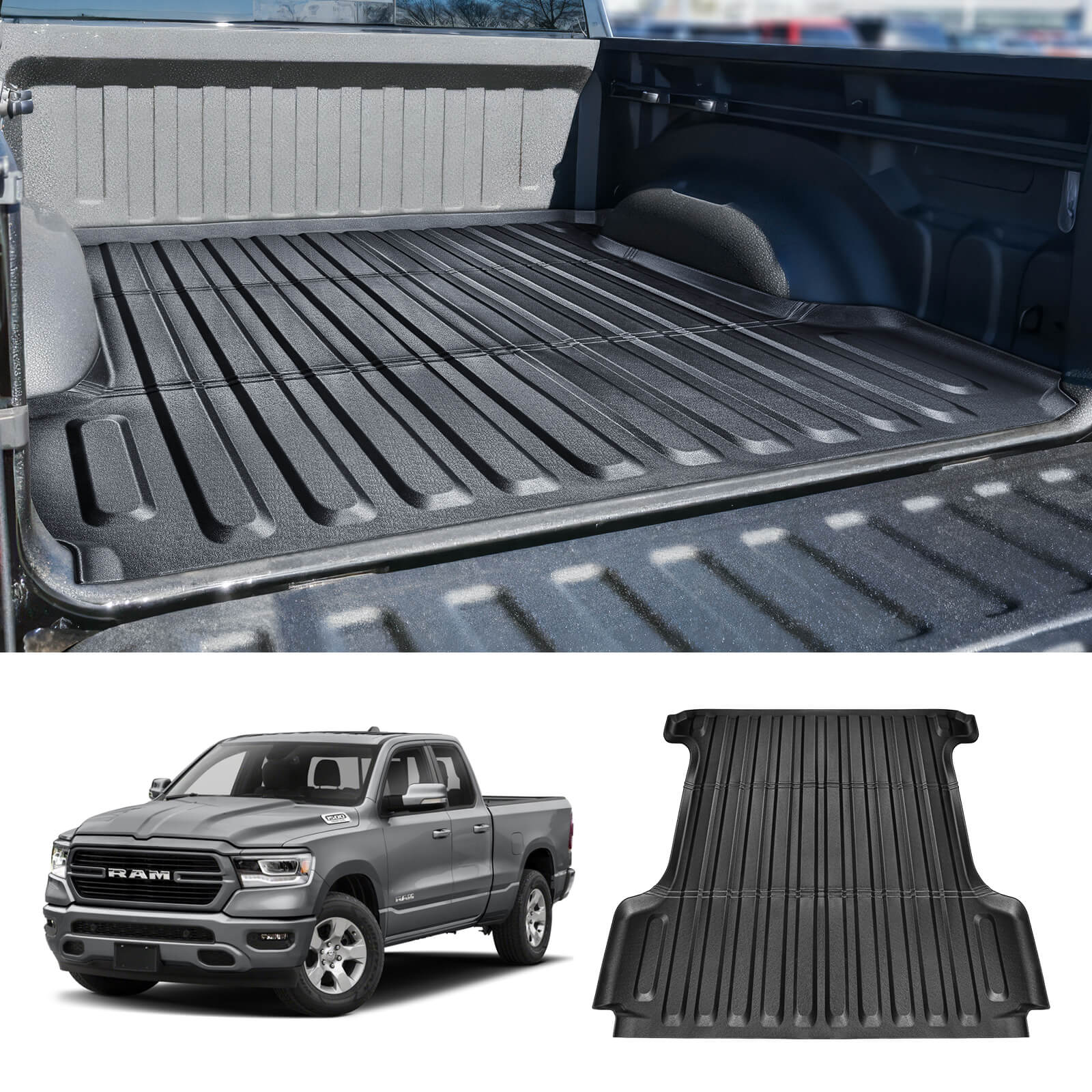 Fit for 2019-2024 Dodge Ram 1500 Truck Bed Mat, Custom TPE Heavy Duty Pickup Car Bed Cargo Mat