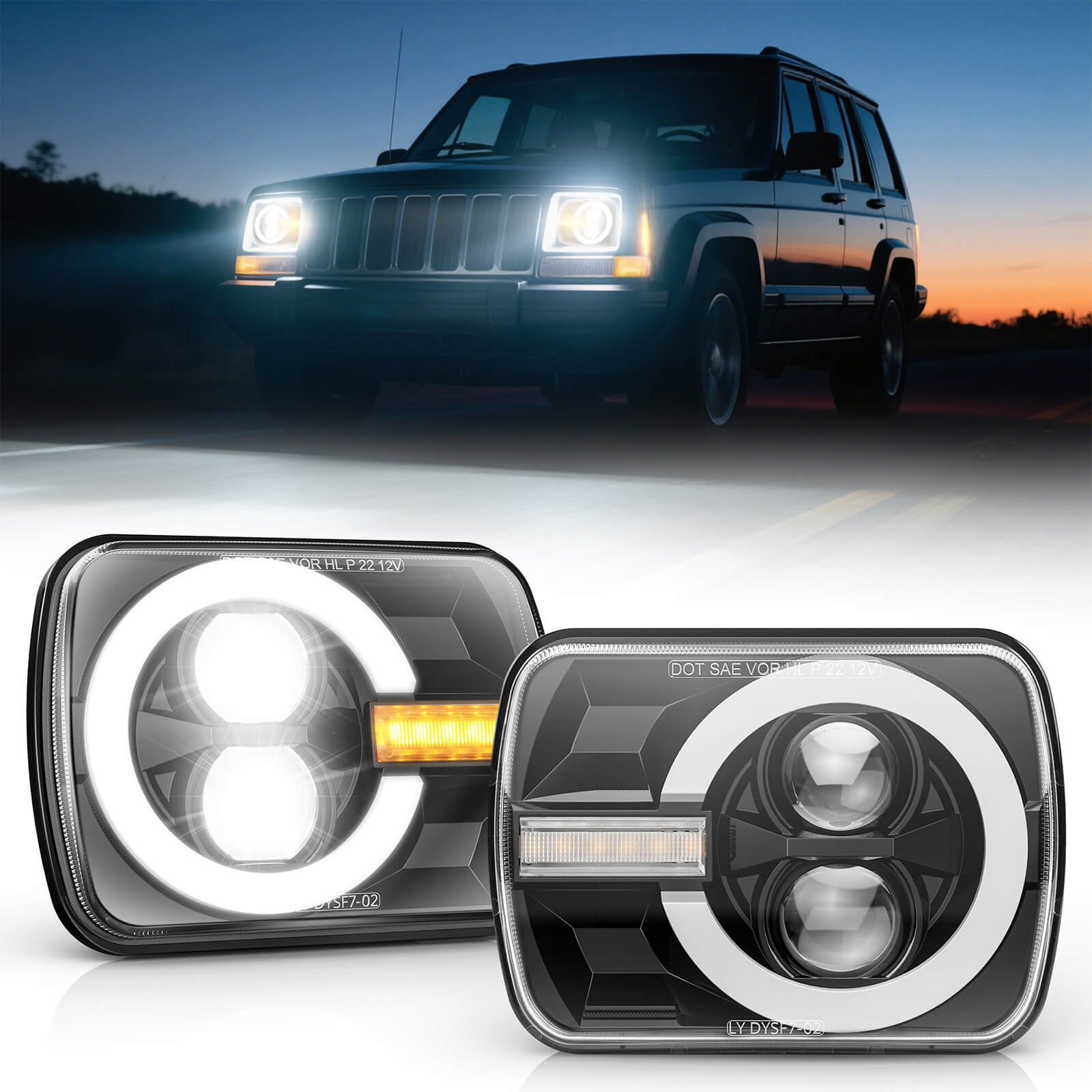 5x7"/7x6" Square LED Headlights, DOT Approved H6054 LED Headlights with Hi/Low Beam DRL Amber Turn Signal, For Jeep Wrangler Cherokee XJ YJ Nissan Toyota GMC, 2PCS