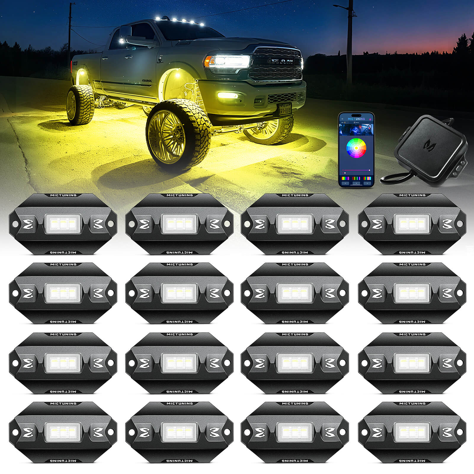MICTUNING C1 RGBW LED Rock Lights 4-16 Pods Multicolor Underglow