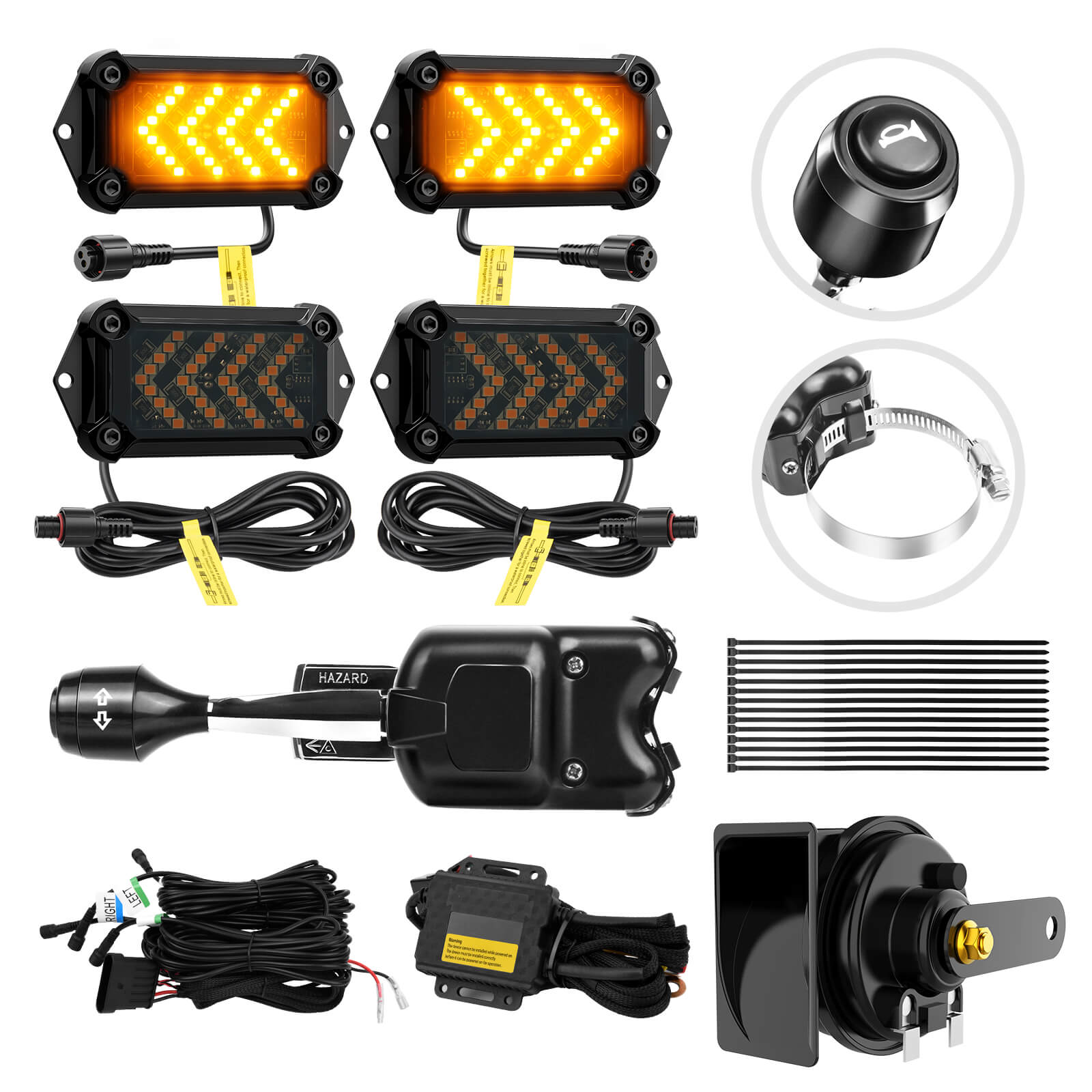 UTV Turn Signal Kit with 110D Horn & Lever Switch, UTV ATV Arrow-Flow Blinker with Rocker Switch, Universal Street Legal Turn Signals Compatible with Polaris, Can-Am, Teryx, CFMOTO