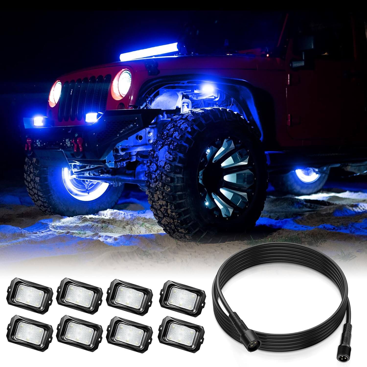 C2 RGB+IC LED Rock Lights Kit with 1pcs 6.56ft Extension Cable