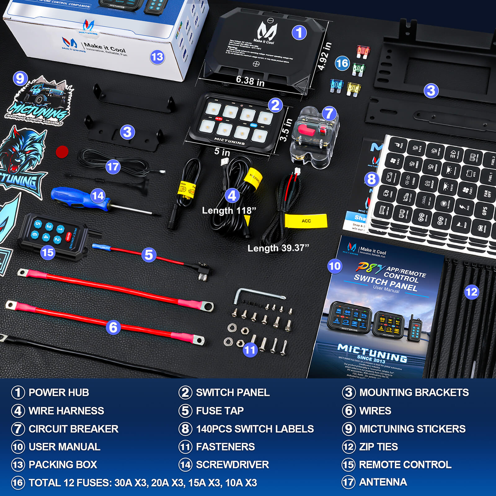 P8Y Ultra RGB Switch Panel with App & 230FT Remote Control, 6/8 Gang , IP67 Waterproof, Auto-Dimming