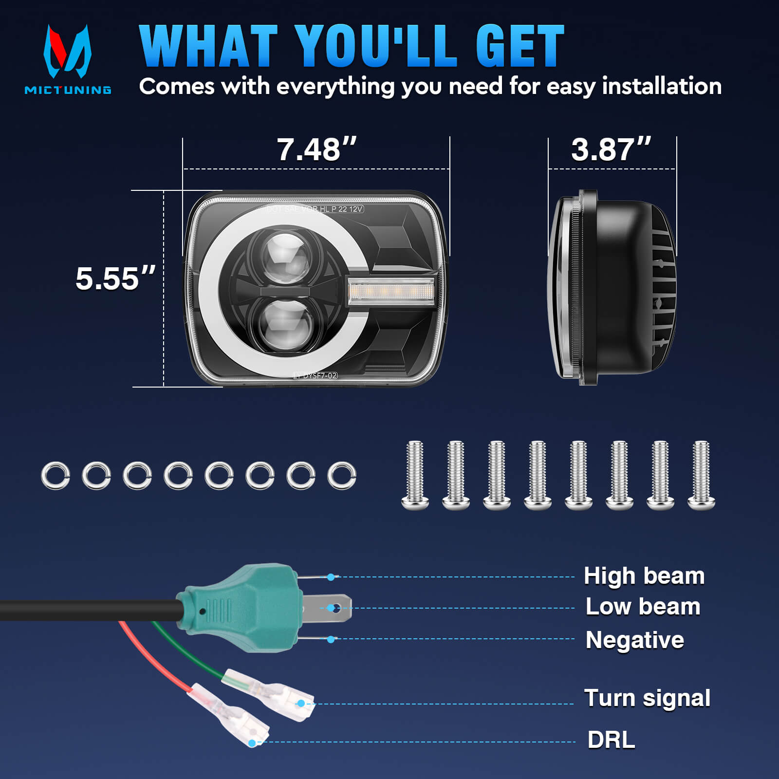 Beat Light デモ 5x7/7x6 Square LED Headlights, MICTUNING H6054 LED Headlights with