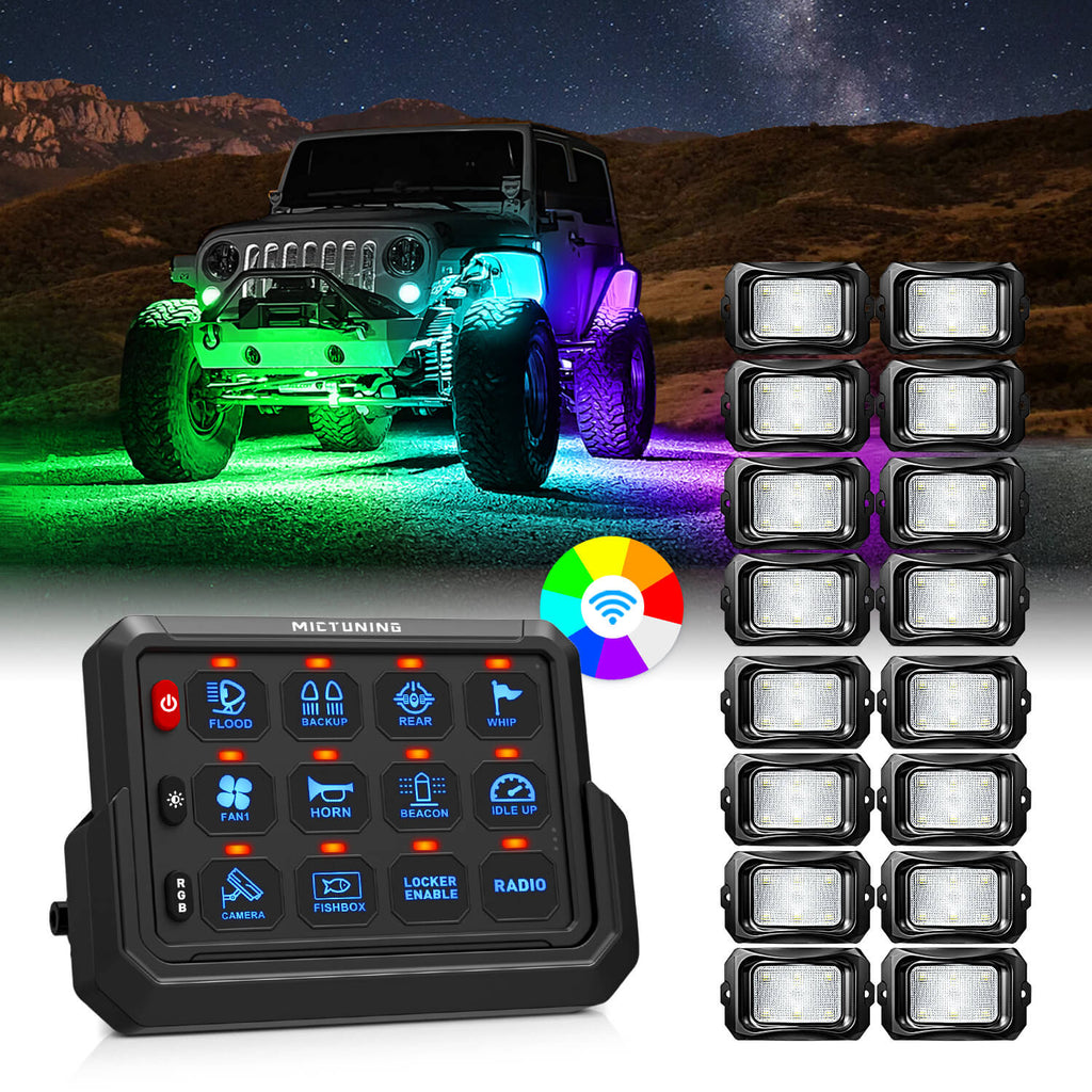 MICTUNING Wireless RGB Switch Panel P1s-AC Bundle with C2 RGB+IC LED ...
