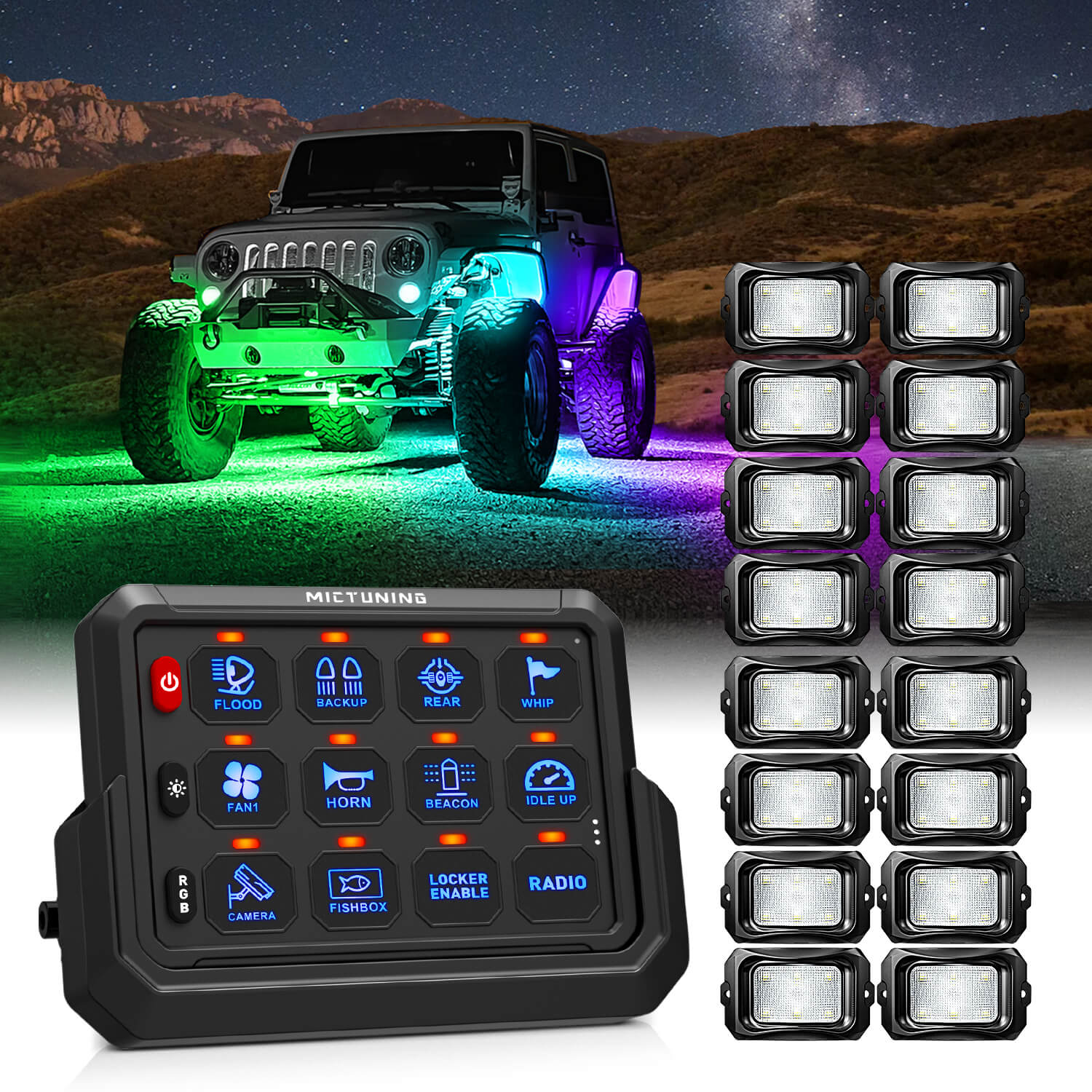 MICTUNING Wireless RGB Switch Panel P1s-AC Bundle with C2