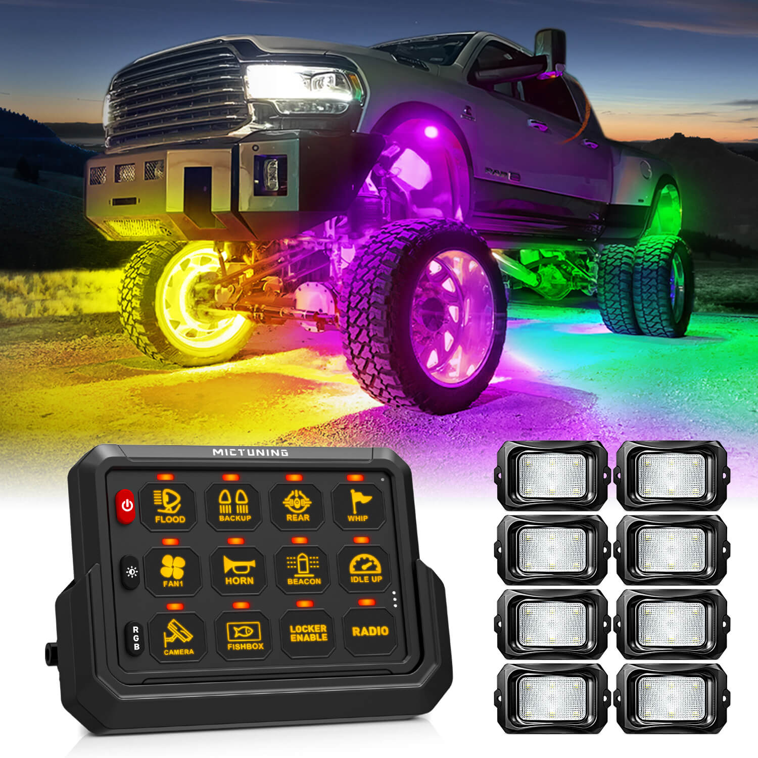 P1s-AC Wireless RGB Switch Panel Bundle with C2 RGB+IC LED Rock Lights Kit