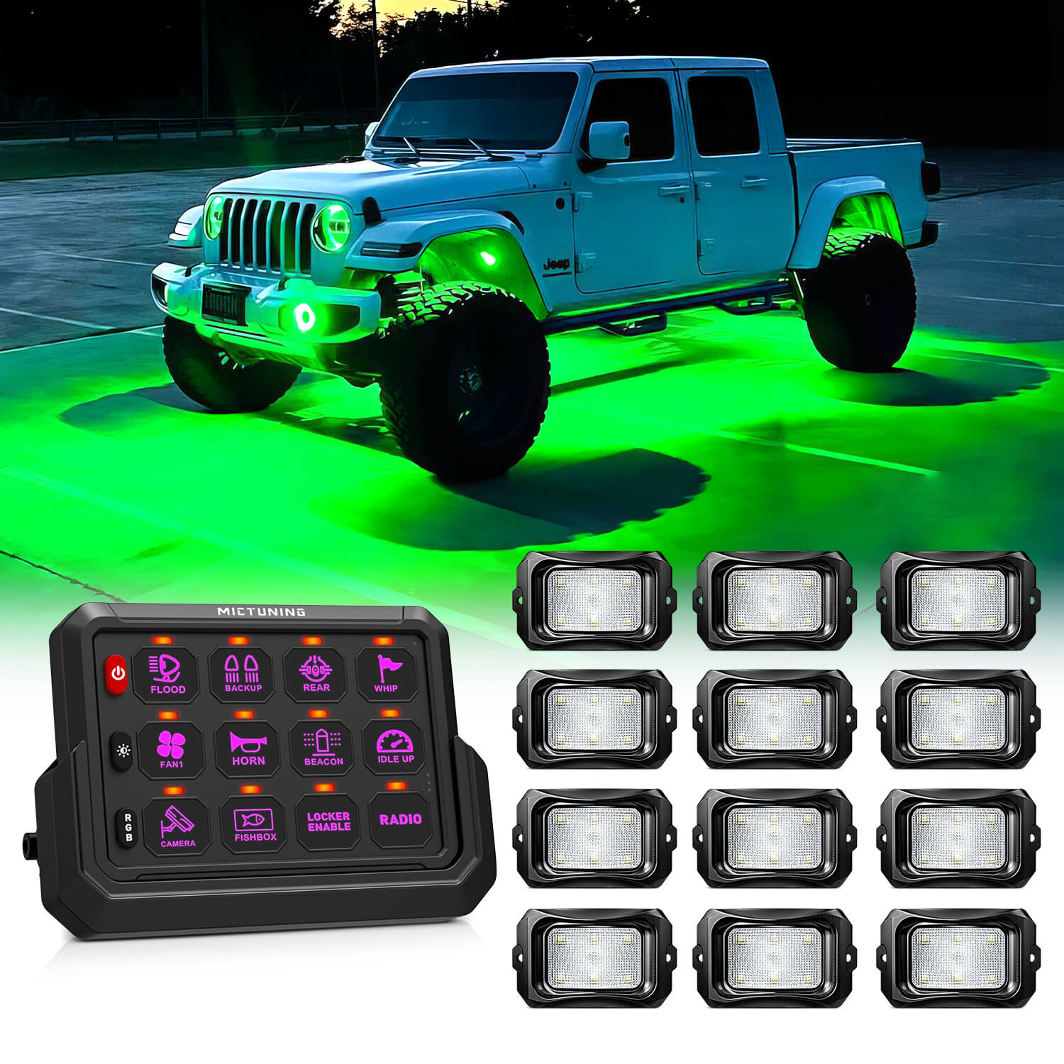 MICTUNING Wireless RGB Switch Panel P1s-AC Bundle with C2 RGBW LED