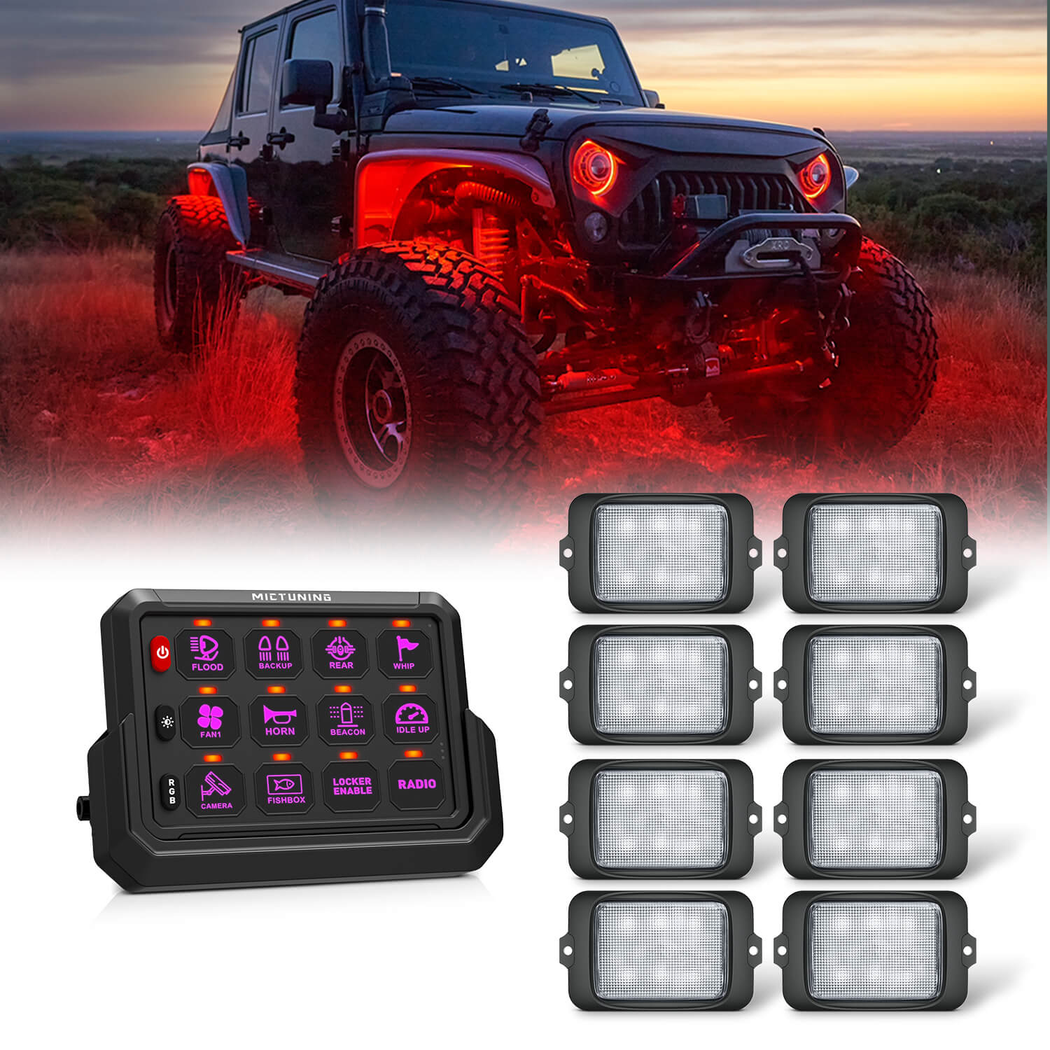 C3 RGBW Rock Lights Kit with Wireless RGB Switch Panel P1s-AC