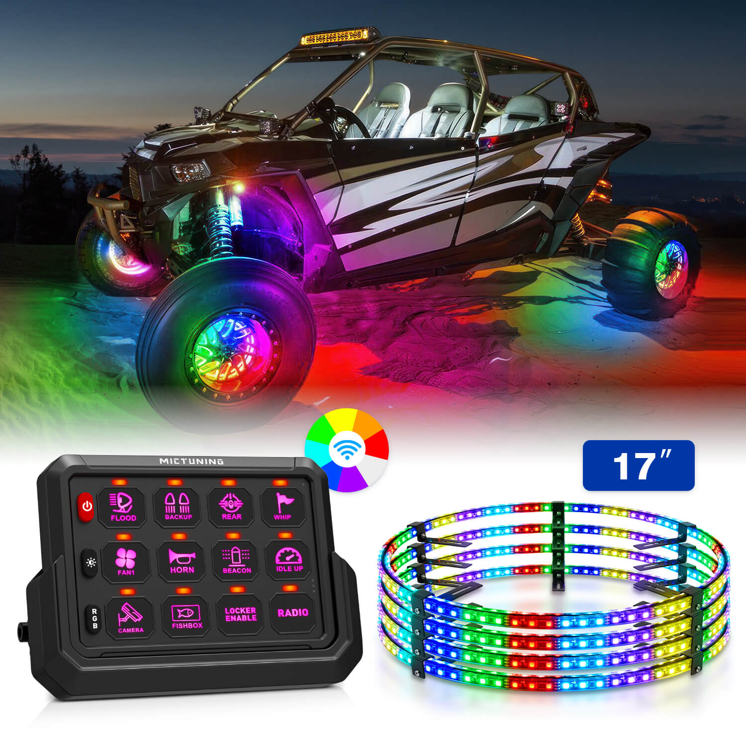 Wireless RGB Switch Panel P1s-AC Bundle with V1 RGB+IC Chasing Color Wheel Ring Lights Kit