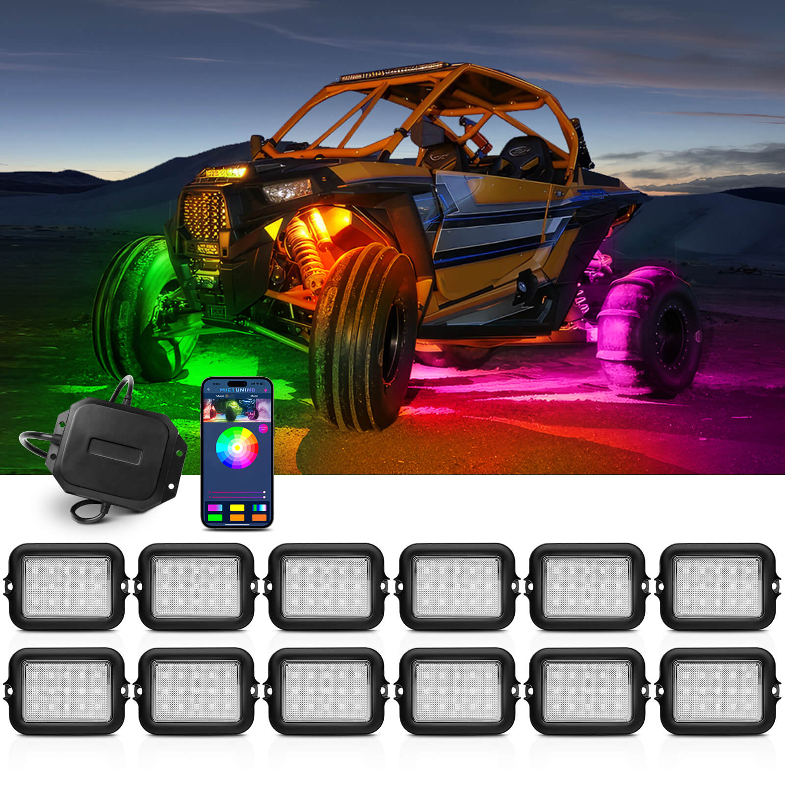 Chasing Color RGB+IC LED Rock Lights Kit Wireless APP Control