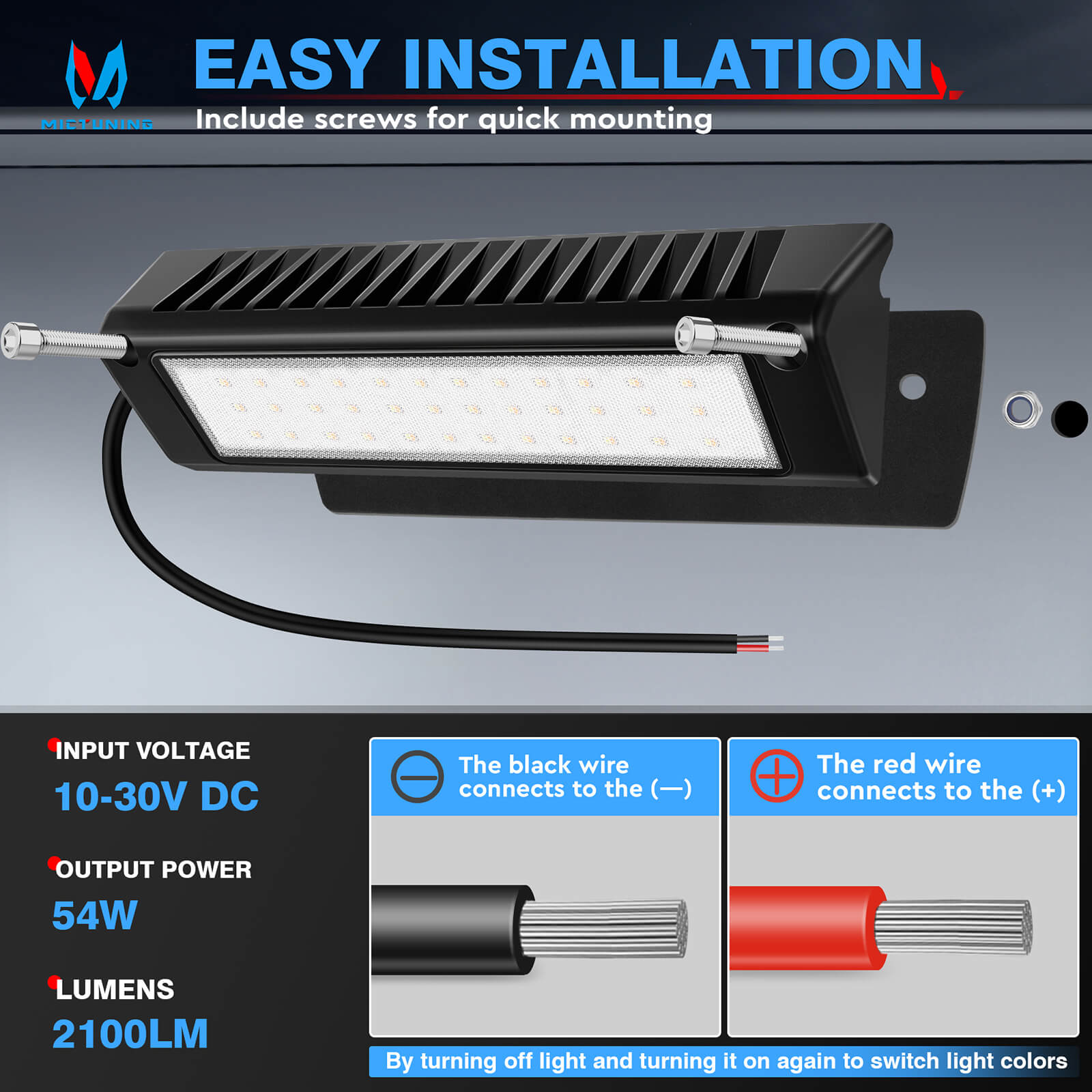 9 Inch 54W RV Porch Lights, LED Yellow 3000K/White 6000K Utility Awning Light, 2100LM, IP67 Waterproof