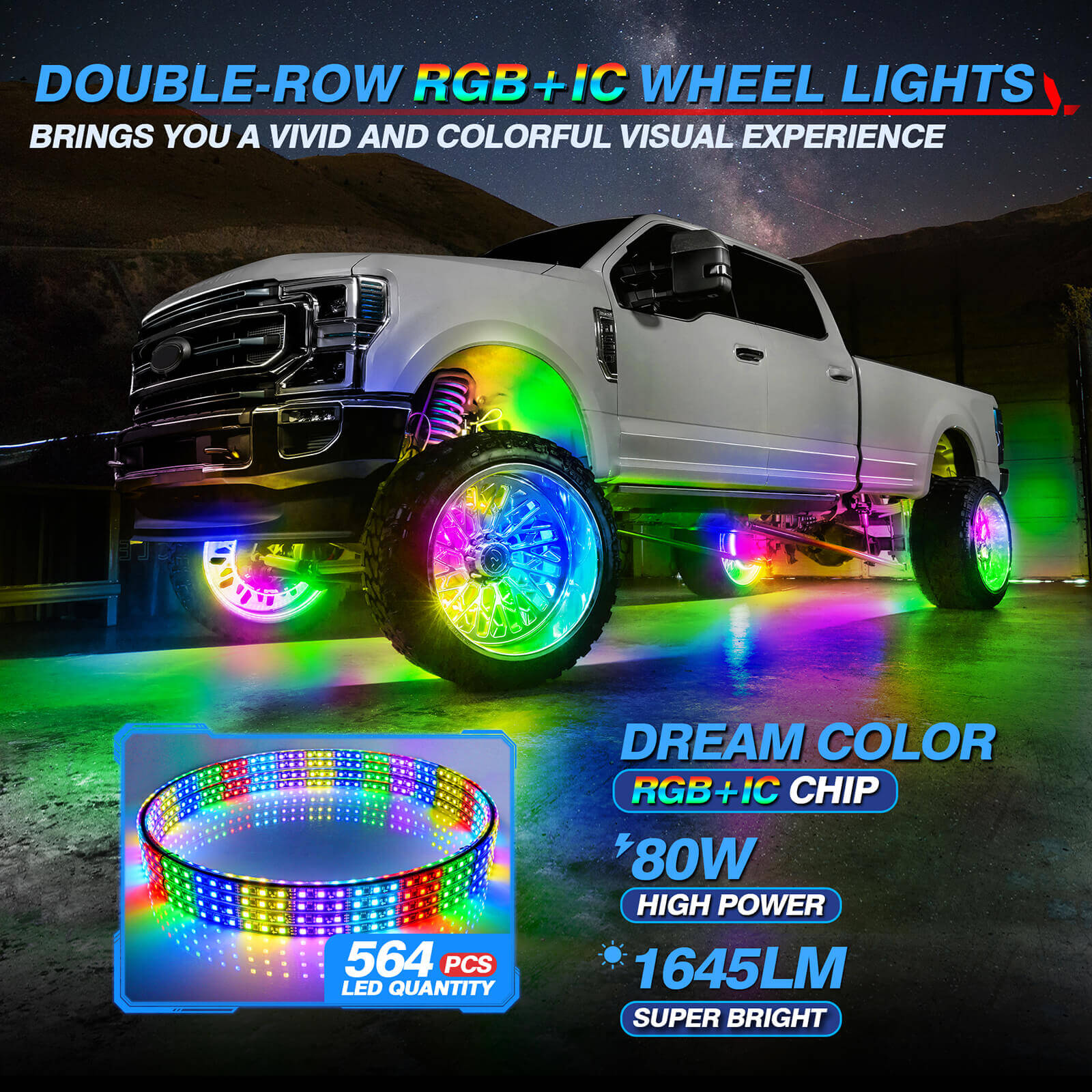 15.5″/17″ Double-Row RGB + IC Wheel Ring Lights Kit MICTUNING