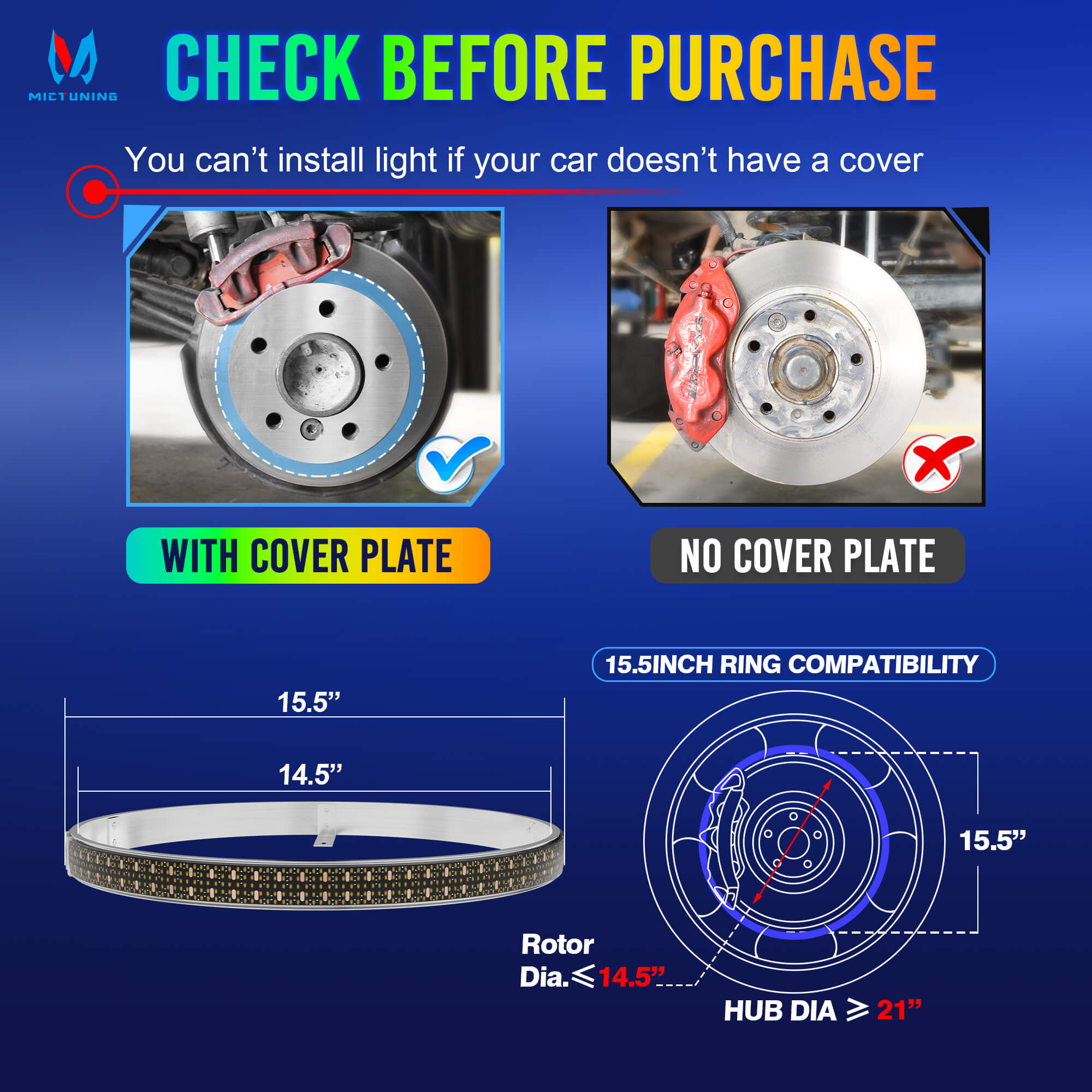 15.5"/17" 5-Row Pure White Wheel Lights, Ultra-Bright Wheel Ring Lights for for Truck SUV Car Offroad, IP68 Waterproof