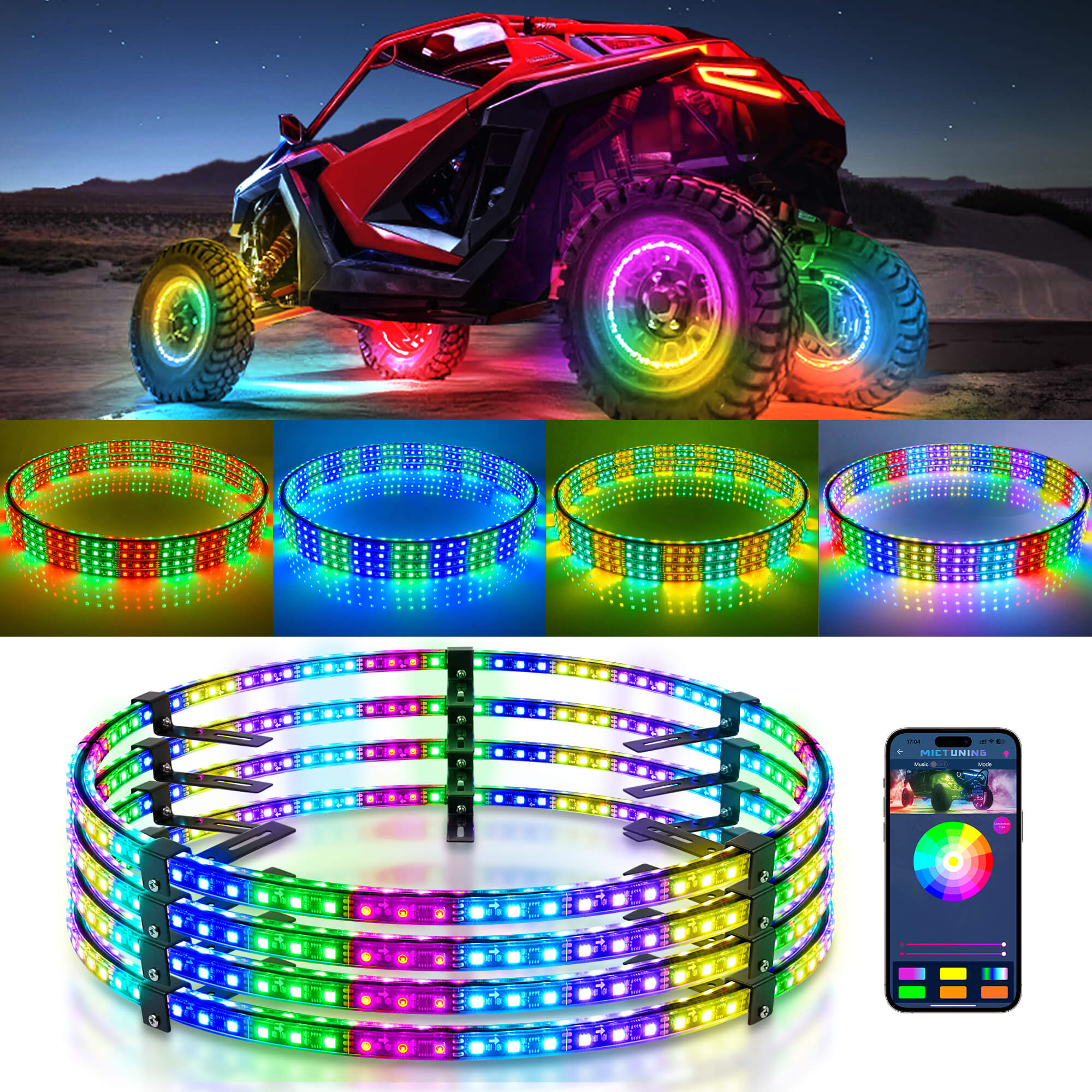 15.5″/17″ RGB+IC Chasing Color Wheel Ring Lights Kit MICTUNING