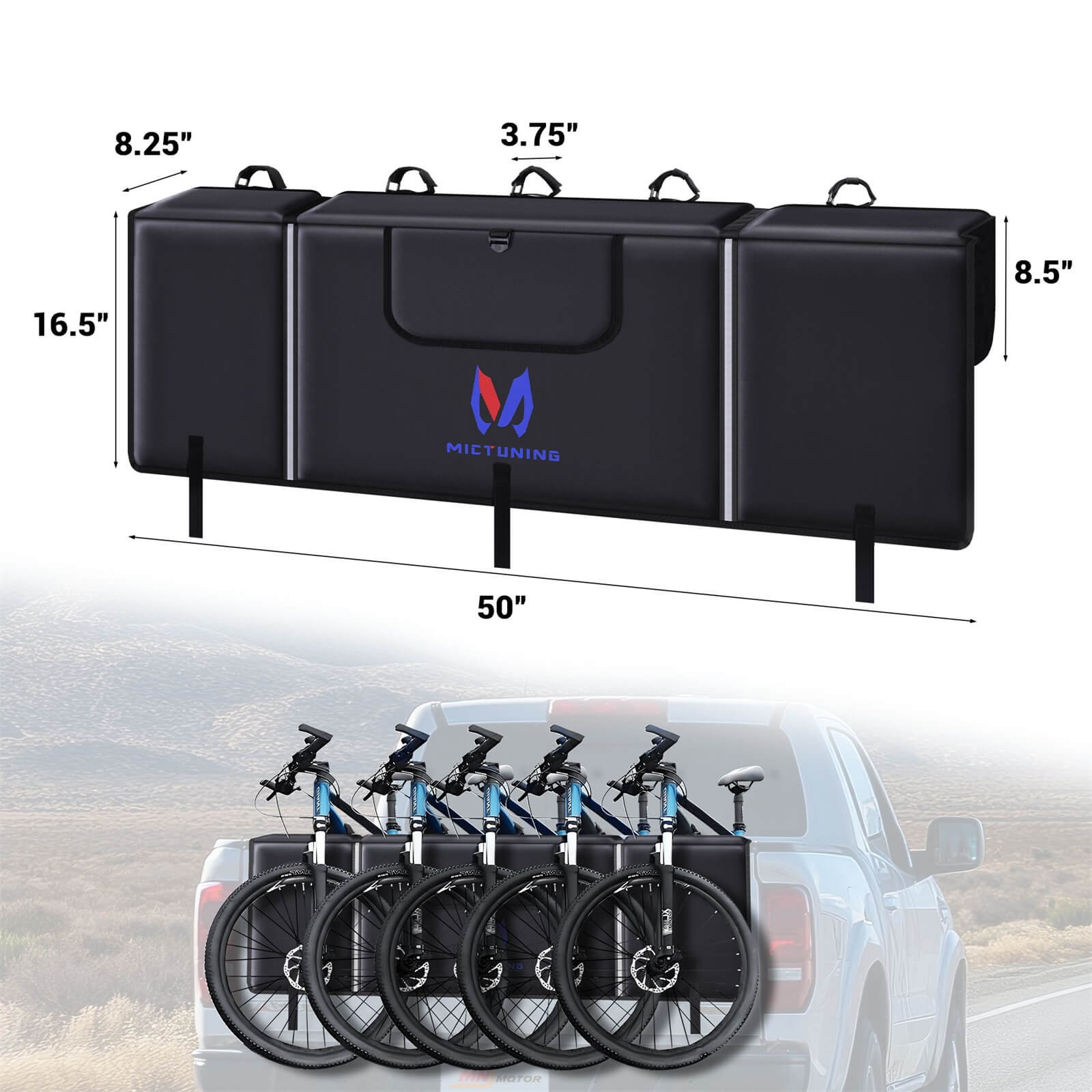 Tailgate Bike Pad for Mountain Bike, Secure 2 Bikes/5 Bikes on Truck, with Reflective Strips and Tool Pocket