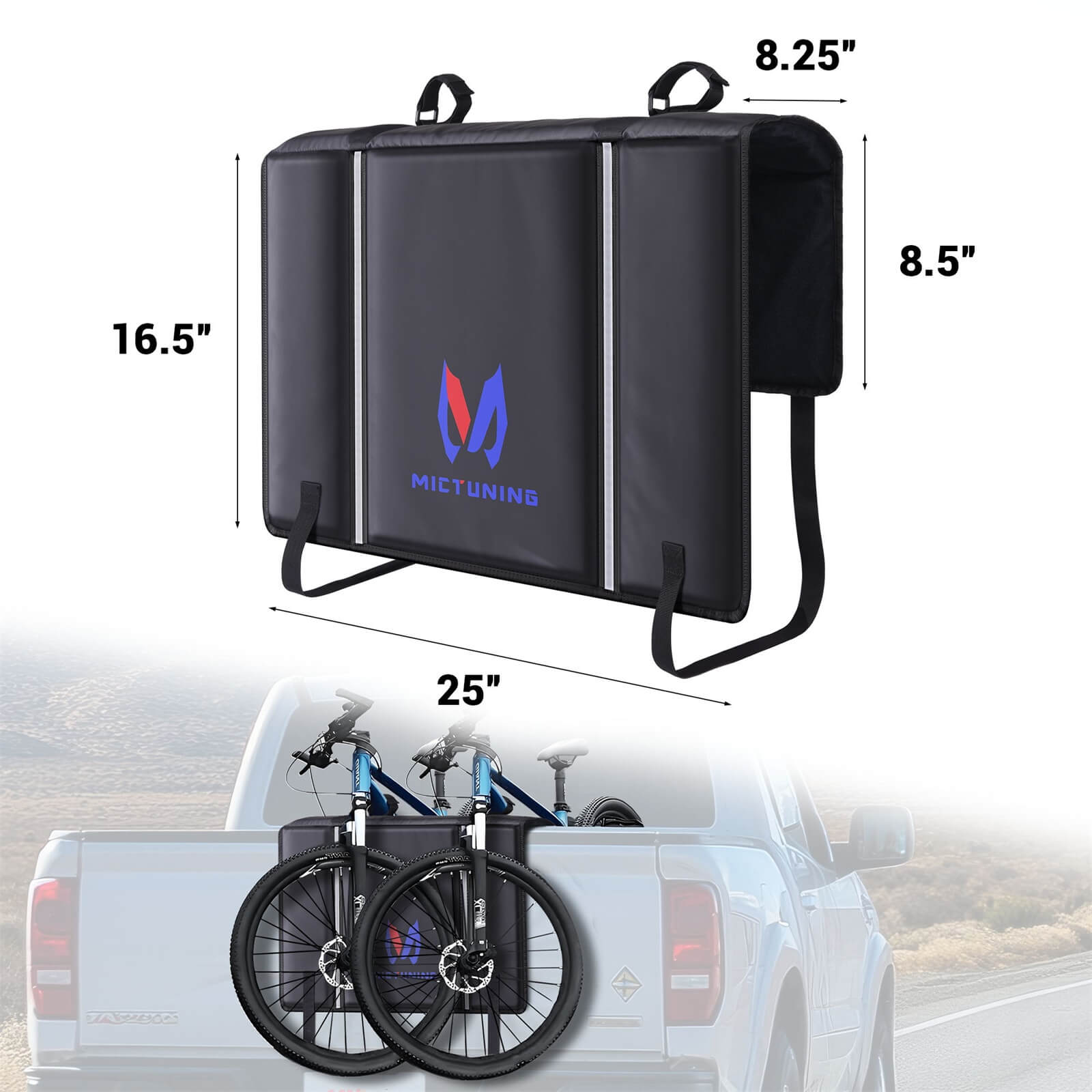 Tailgate Bike Pad for Mountain Bike, Secure 2 Bikes/5 Bikes on Truck, with Reflective Strips and Tool Pocket