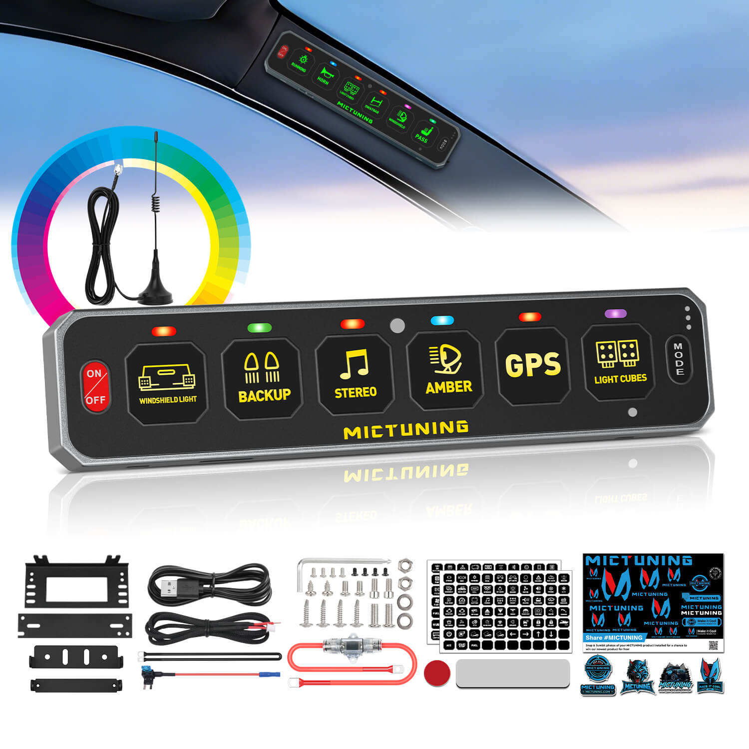 MS-W Slim Wireless Switch Panel MICTUNING, Up to 208FT Range, 6