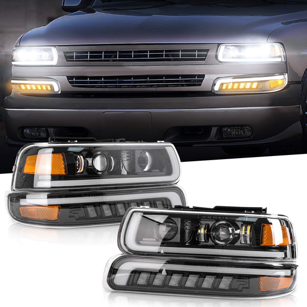 Chrome Headlights Assembly Turn Signal Lamps for Chevy