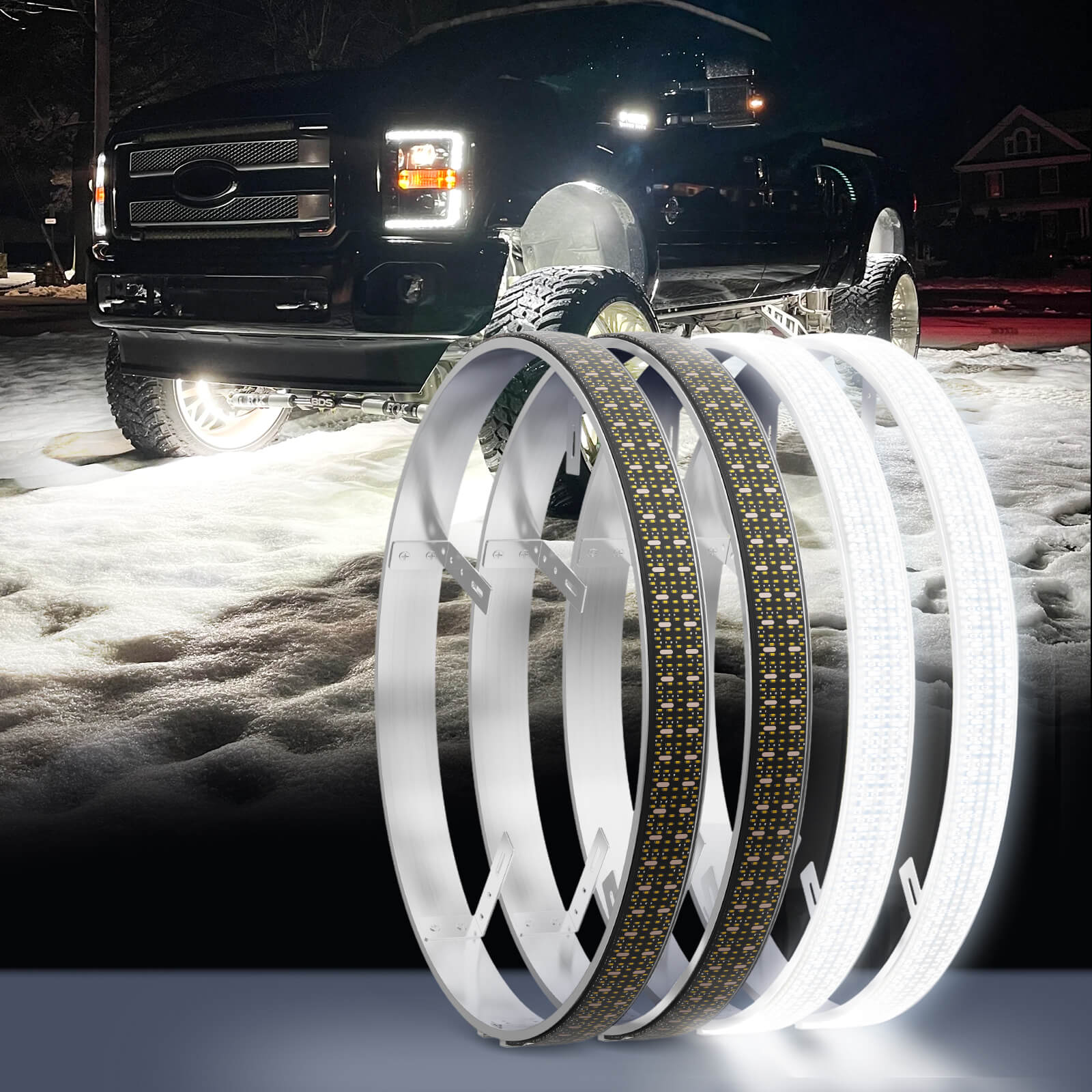 15.5"/17" 5-Row Pure White Wheel Lights, Ultra-Bright Wheel Ring Lights for for Truck SUV Car Offroad, IP68 Waterproof