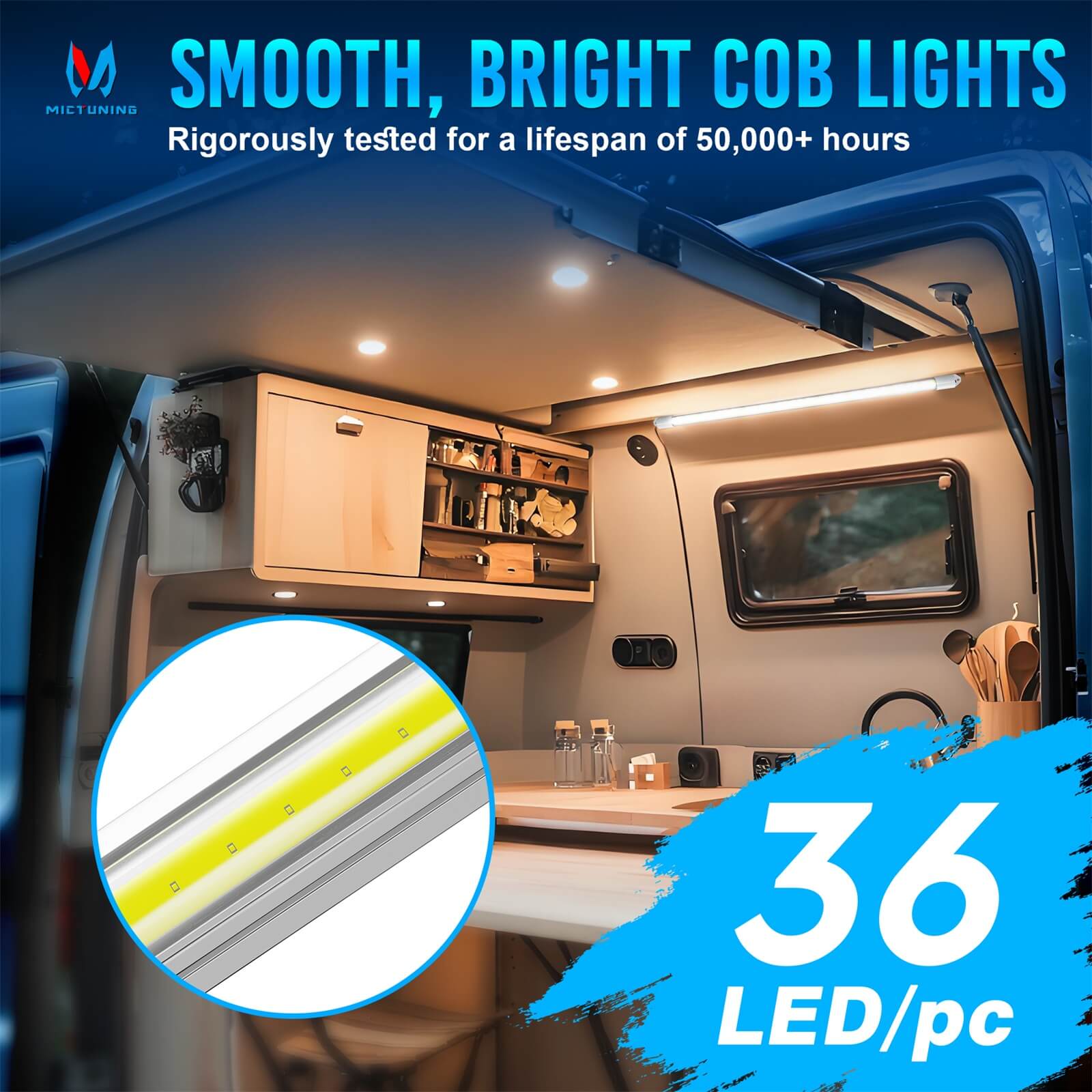 COB LED Interior Light Bar 4pcs, 6000K Strip Lights with ON/Off Switch, for Enclosed Cargo Trailer Car RV