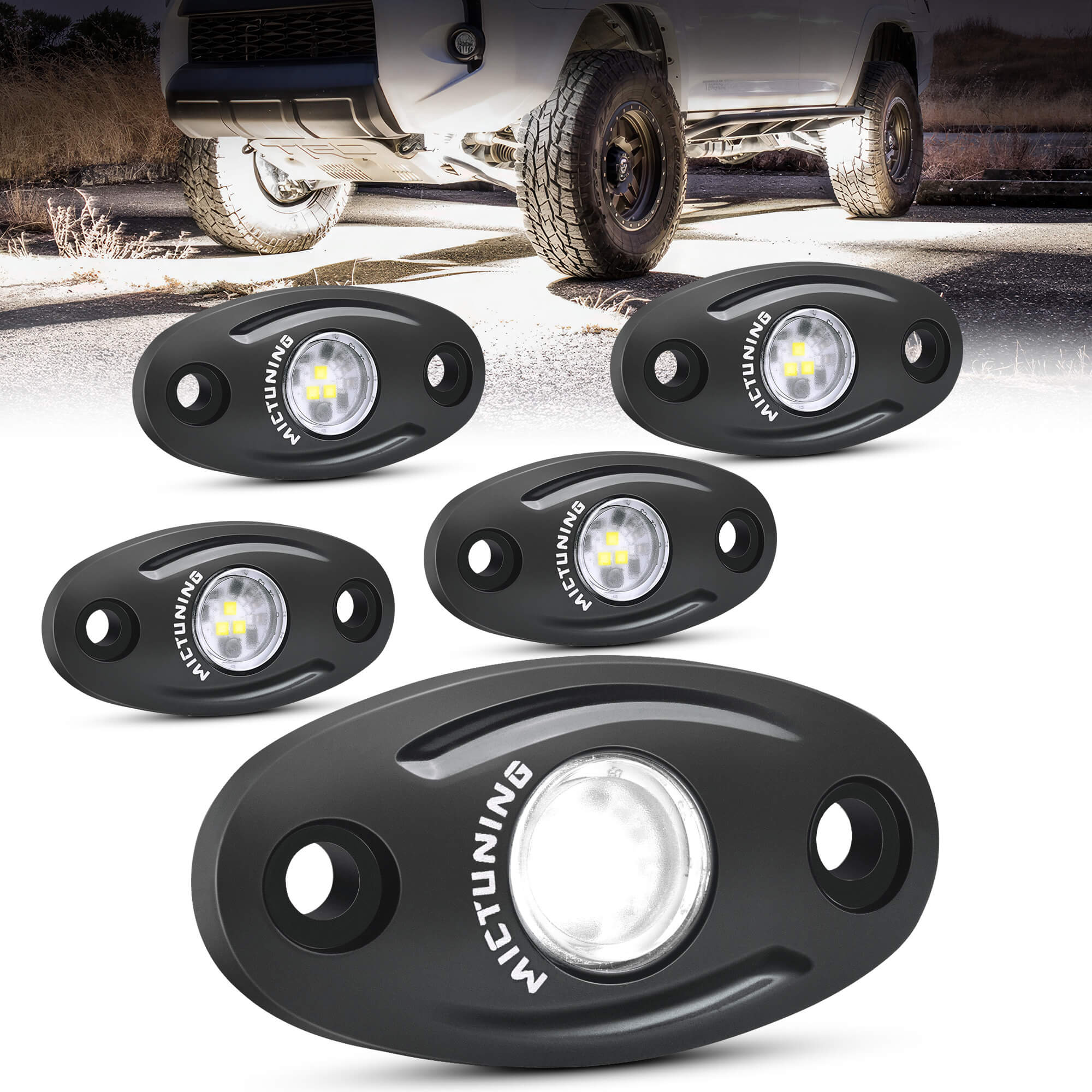 White LED Rock Lights with Wiring Harness 4-8 Pods, Waterproof Underglow Underbody Light Kit