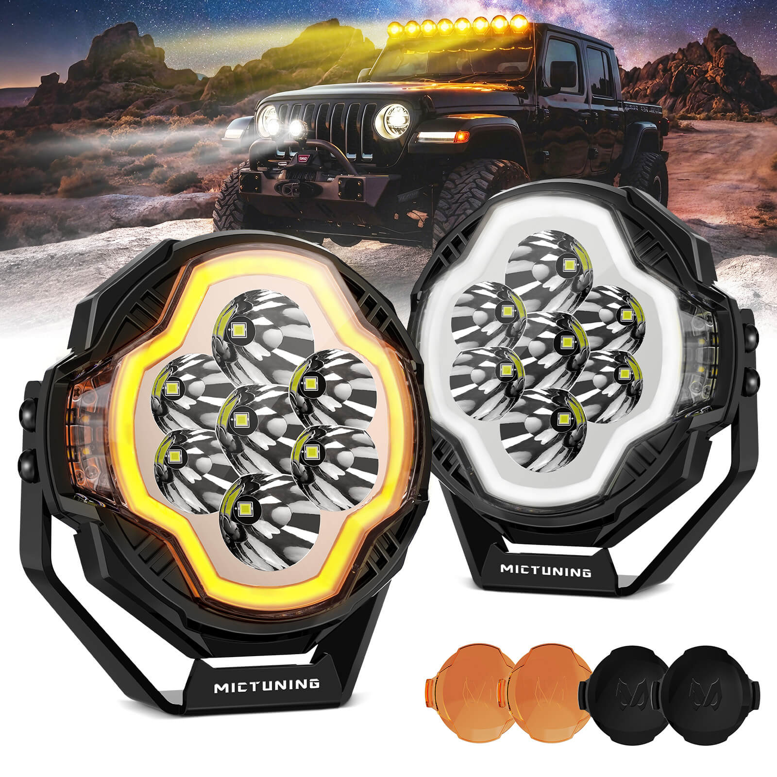 K6 4 Inch 160W LED White Light Pods Bundle with K8 Halo Ultra Pod Light, Offroad Driving Beam/Spot Beam, 4 Inch/5 Inch
