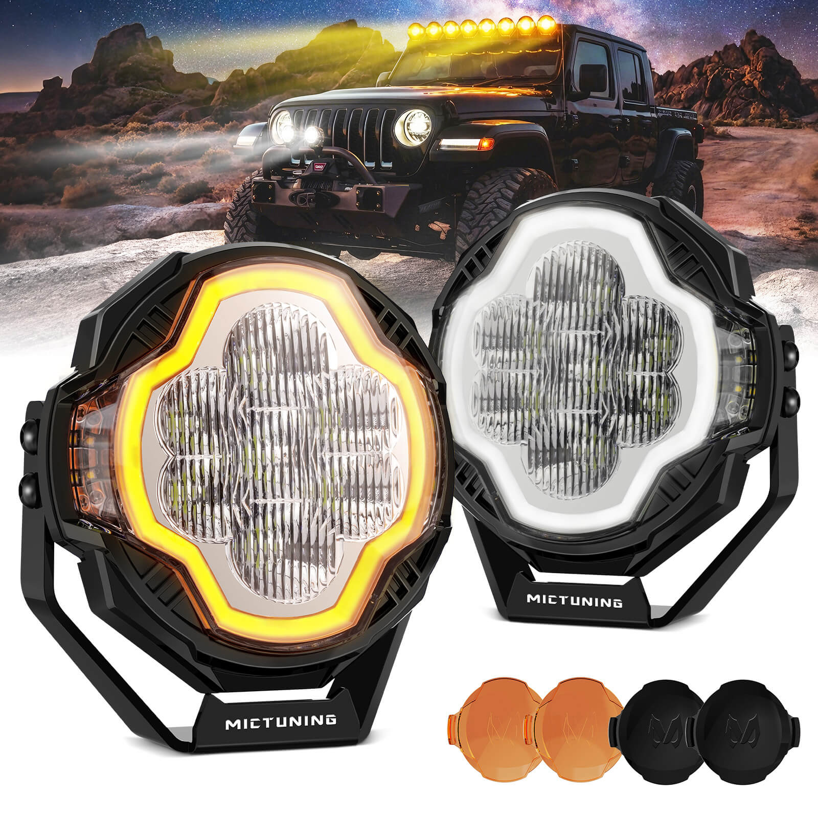 K6 4 Inch 160W LED White Light Pods Bundle with K8 Halo Ultra Pod Light, Offroad Driving Beam/Spot Beam, 4 Inch/5 Inch