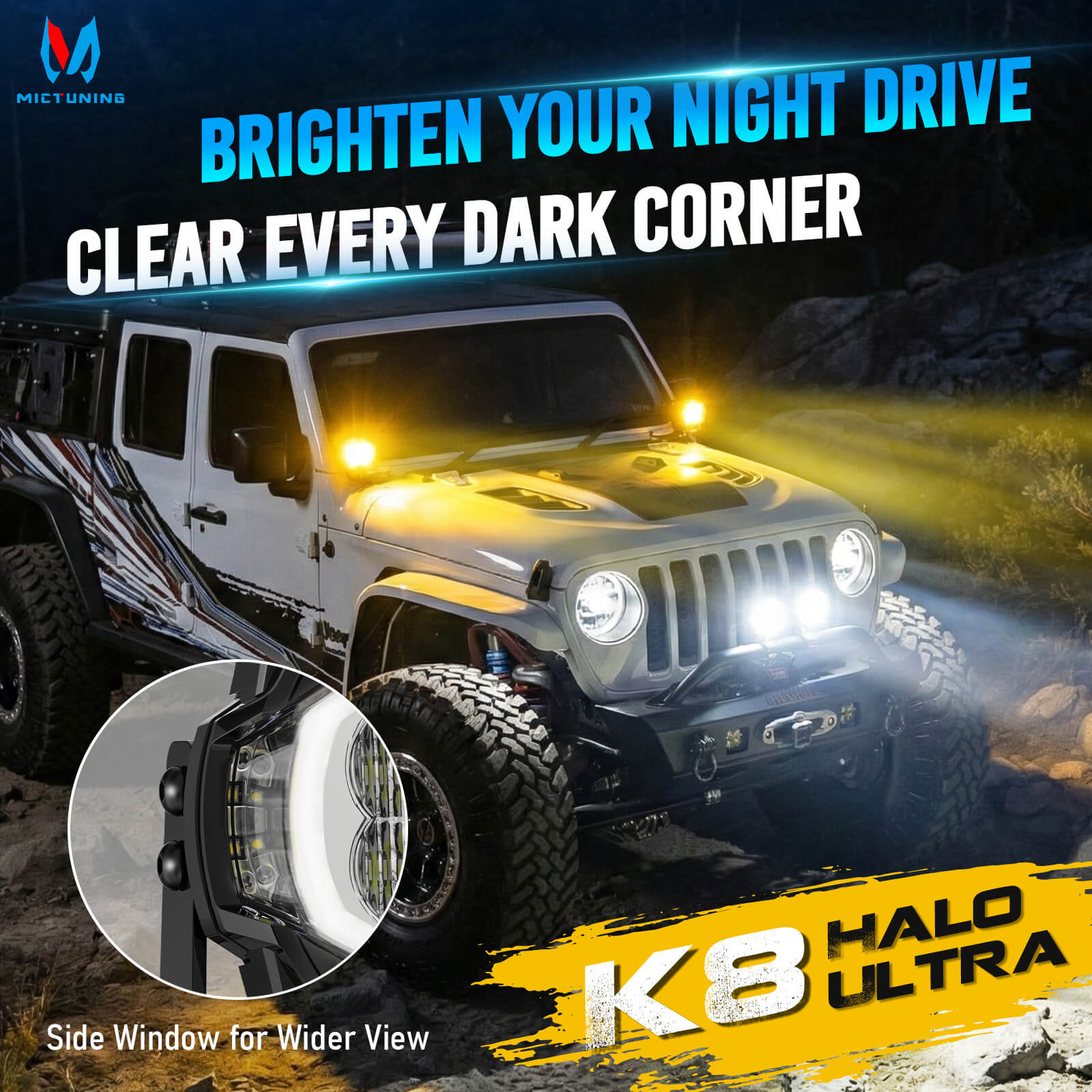 K6 4 Inch 160W LED White Light Pods Bundle with K8 Halo Ultra Pod Light, Offroad Driving Beam/Spot Beam, 4 Inch/5 Inch
